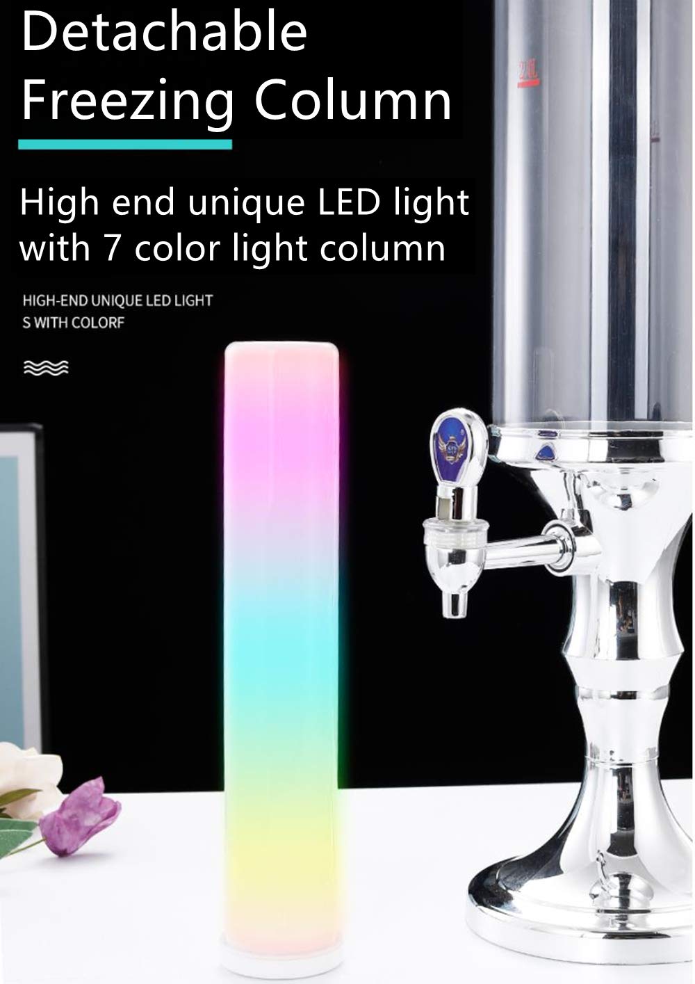 LED Colorful Shining Tabletop Wine Beer Tower Dispenser - 1.5L Stainless Steel Beverage Server for Juice, Cocktails & Drinks | Perfect for Home Bars, Parties, Restaurants, KTV & BBQ Gatherings