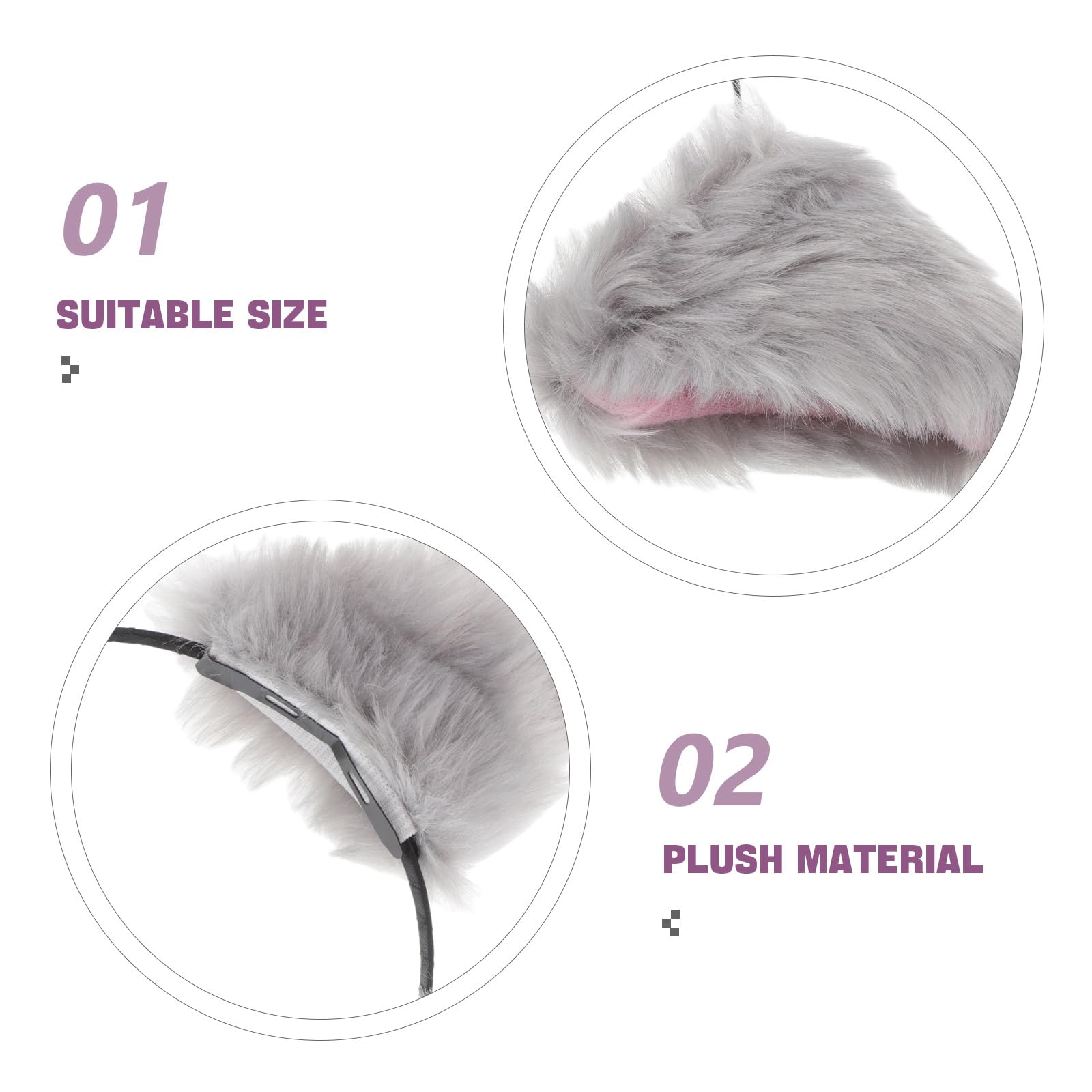 Lurrose Grey Fluffy Plush Cat Ears Headband - Soft Fox Ears Hair Hoop for Women & Girls | Cute Animal Party Hair Accessories | Perfect for Cosplay, Halloween, and Themed Events