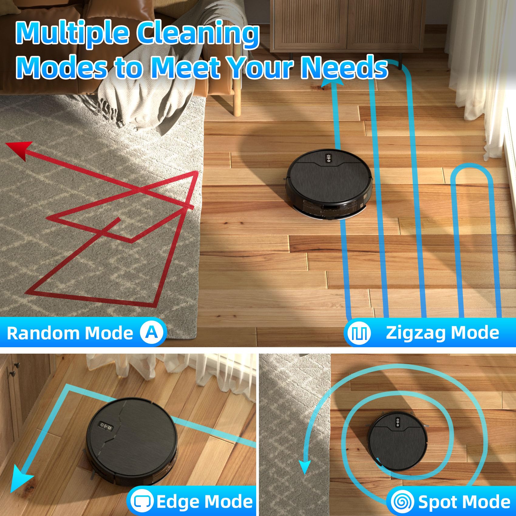 Smart Robot Vacuum and Mop Combo with 6 Cleaning Modes | 3000Pa Strong Suction | Self-Charging | WiFi/App/Alexa Control | Large Dustbin & Water Tank | Ideal for Hard Floors, Carpets & Pet Hair | Perfect for Daily Home Cleaning & Pet Owners