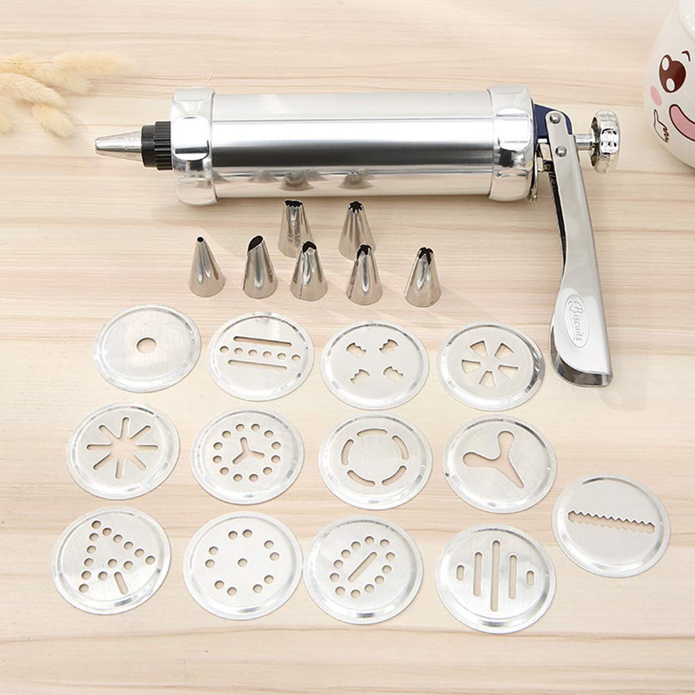 Premium Aluminum Alloy Cookie Press Kit with 13 Molds & 7 Nozzles - Adjustable Biscuit Maker for Pastry Piping, Cake Decorating, DIY Baking - Perfect for Christmas Cookies, Wedding Desserts & Home Baking Gifts
