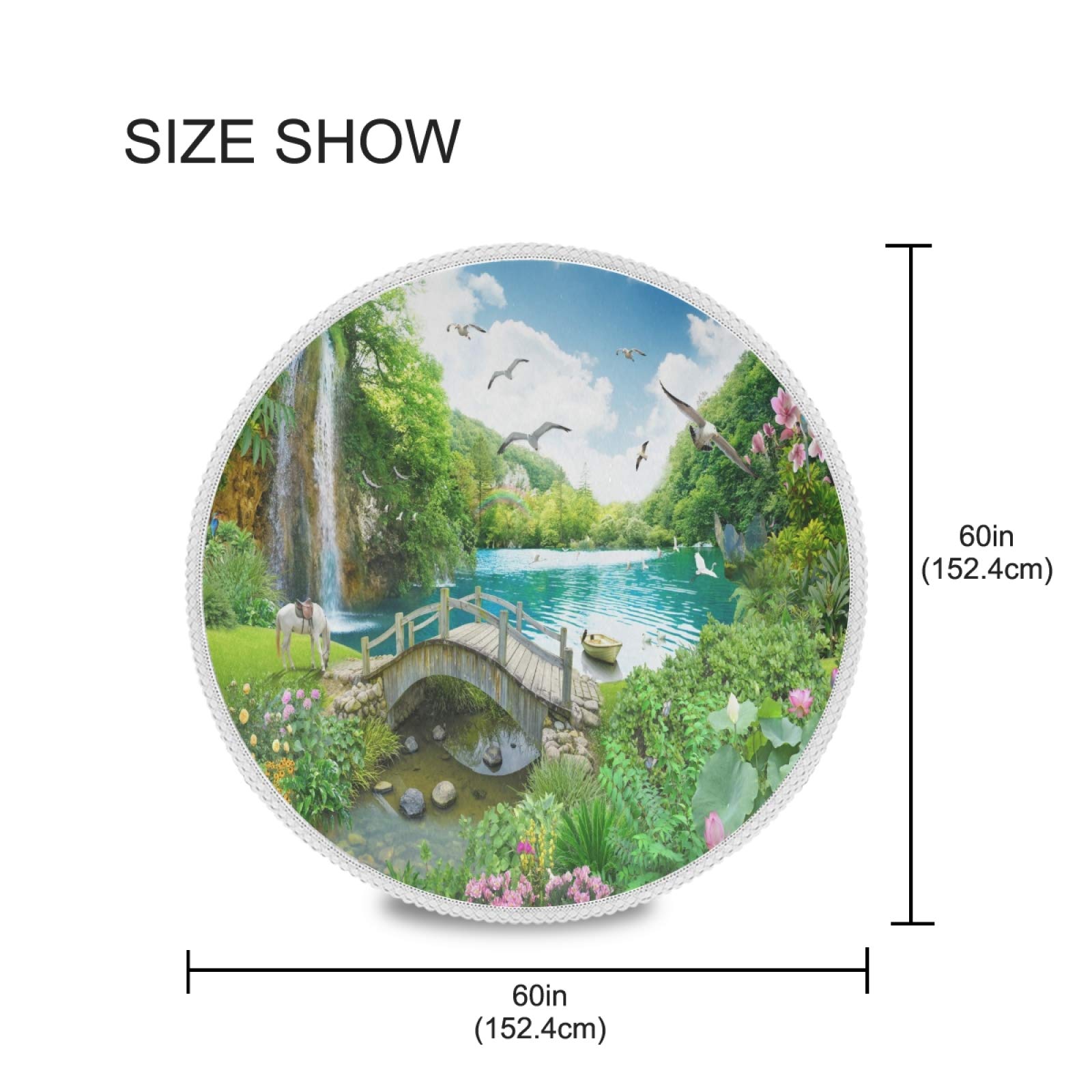 60 Inch Tropical Waterfall Floral Round Tablecloth - Washable Polyester Circular Table Cover for Kitchen, Dining, Party & Picnic Decor | Perfect for Outdoor Gatherings, Summer BBQs and Lakeside Dining