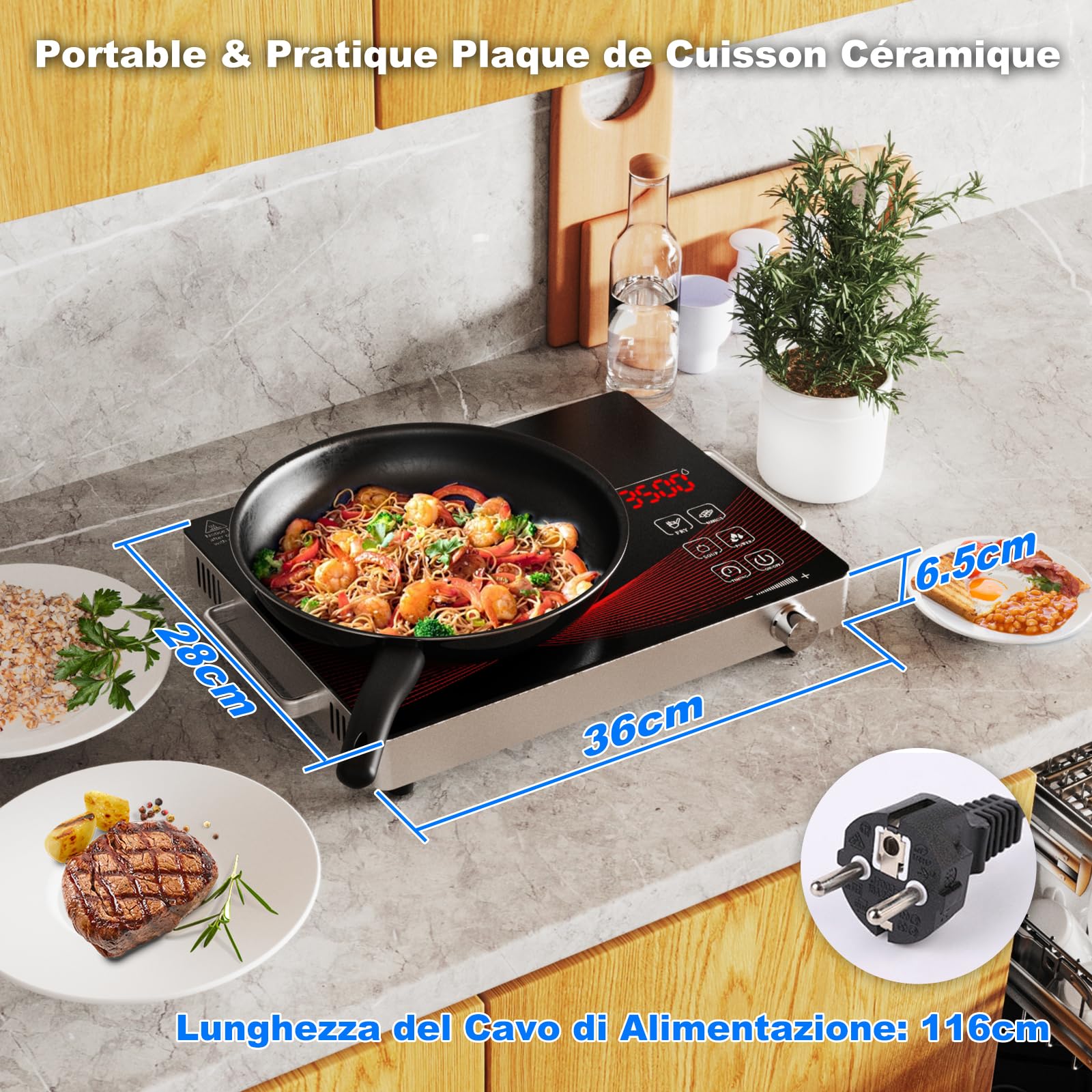 Nardea 3500W Portable Infrared Electric Single Burner, Adjustable Heating Power Ceramic Glass Cooktop with 3-Hour Timer - Perfect for Home, Office, Dorm & Outdoor Cooking
