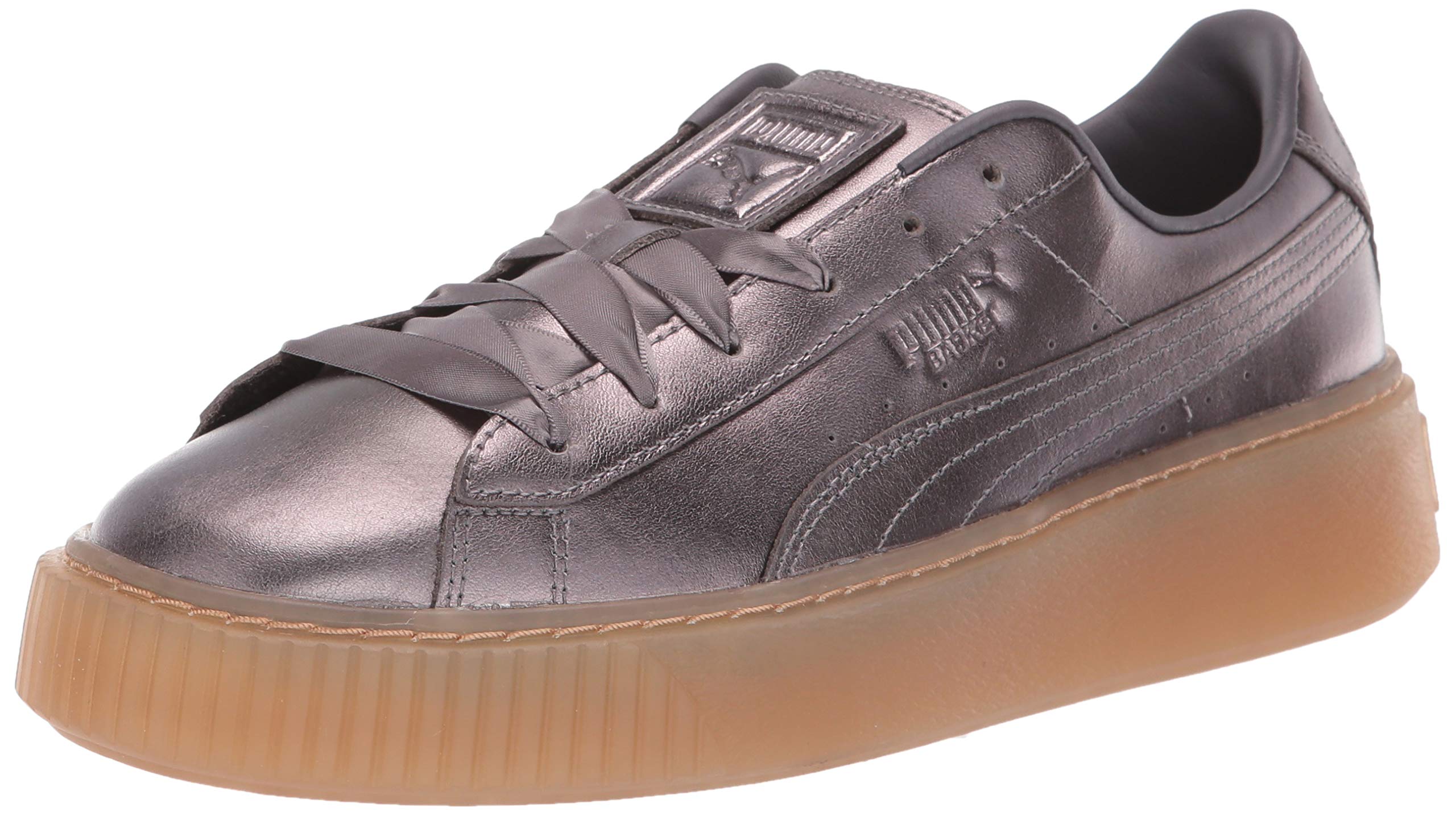 PUMA Women's Basket Platform Patent Sneaker - Quiet Shade, Size 7.5 M US | Fashion Sneakers for Women, Comfortable Walking Shoes for Daily Wear, Gym & Casual Outfits