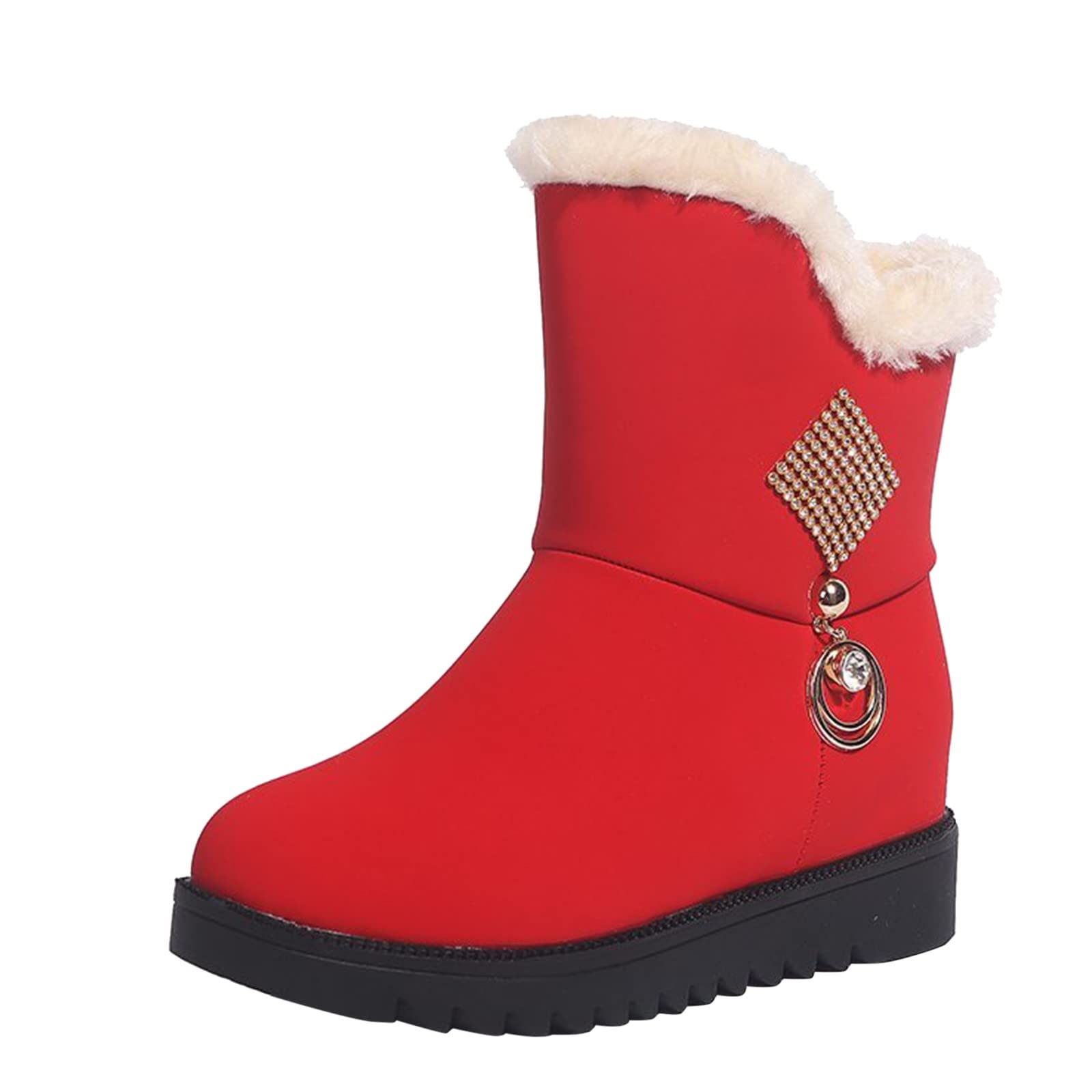Women's Winter Thick-Soled Ankle Boots - Snow & Fashion Boots for Cold Weather - Wide Size 12 (Red, US 9) - Perfect for Snow Days, Outdoor Activities & Winter Fashion