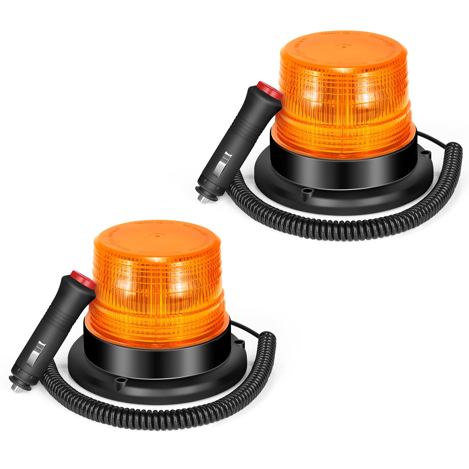 Amber Strobe Emergency Flashing Beacon Lights with Magnetic Mount for Trucks - 2 Pack | Heavy Duty Warning Lights for Snowplow, Tow Truck, Lawn Mower & Mail Vehicles | Enhanced Night & Highway Safety for Construction, Roadside Emergencies & Work Zones