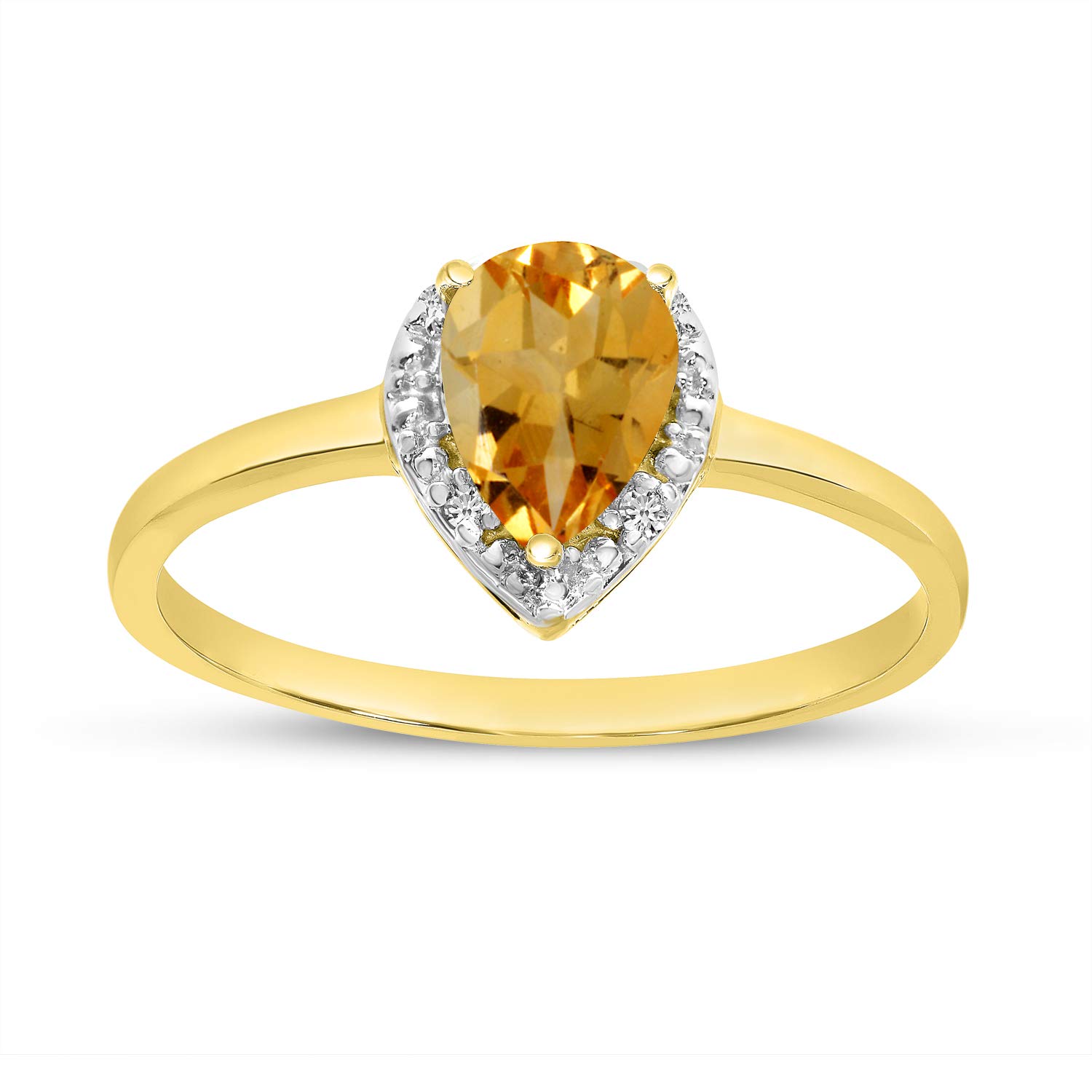 10K Yellow Gold Pear Citrine and Diamond Ring - Elegant Birthstone Jewelry for Women, Perfect for Gifts, Anniversaries & Special Occasions