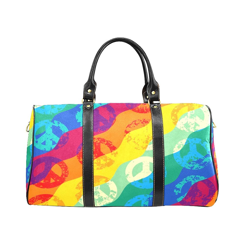 Unisex Rainbow Peace Sign Travel Duffel Bag - Lightweight Carry-On Shoulder Bag for Gym, Sports, Weekend Trips & Airplane Travel