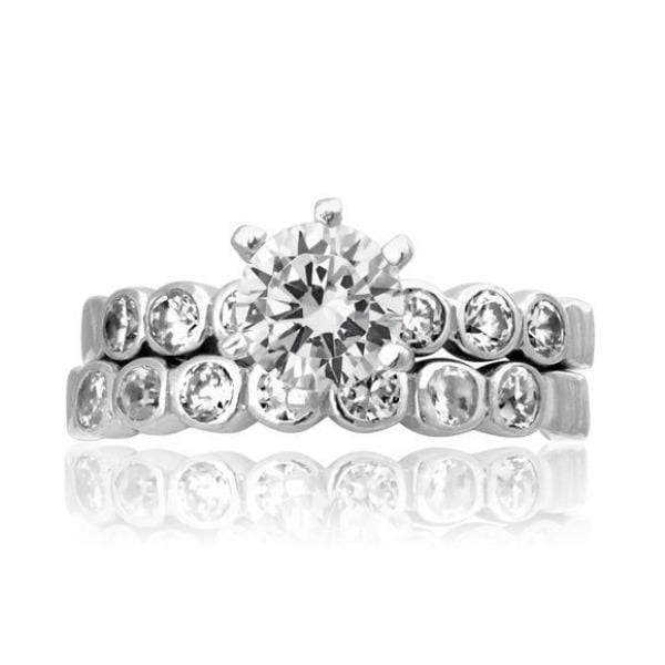 Elegant Bezel Engagement & Wedding Ring Set for Women - 14K Gold or Platinum - Perfect for Proposals, Anniversaries & Bridal Jewelry