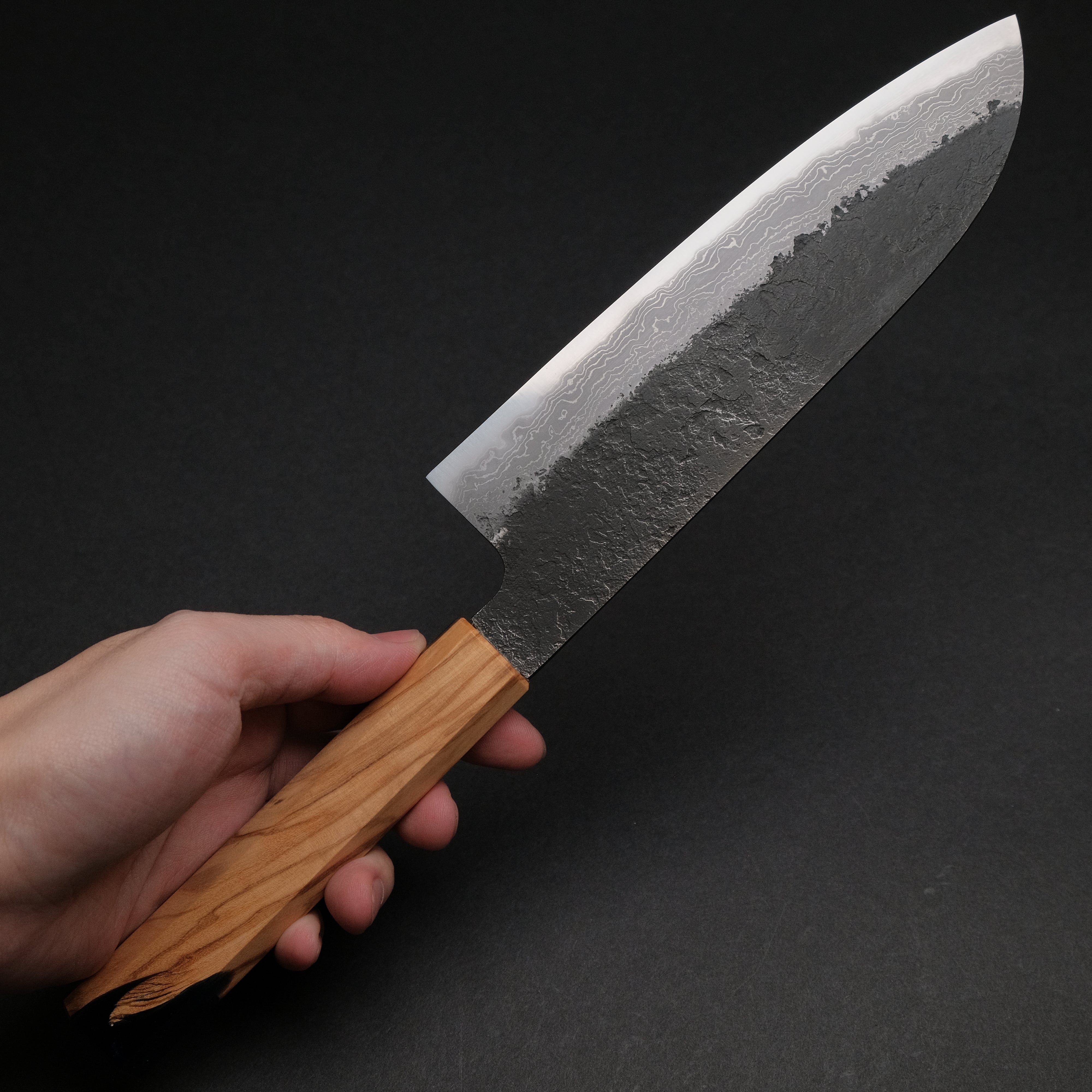 Premium Ajikataya White #2 Nashiji Damascus Santoku Knife 180mm - Olive Wood & Resin Handle (#49) - Perfect for Sushi, Vegetables & Meat Slicing - Japanese Chef's Knife for Home & Professional Kitchens