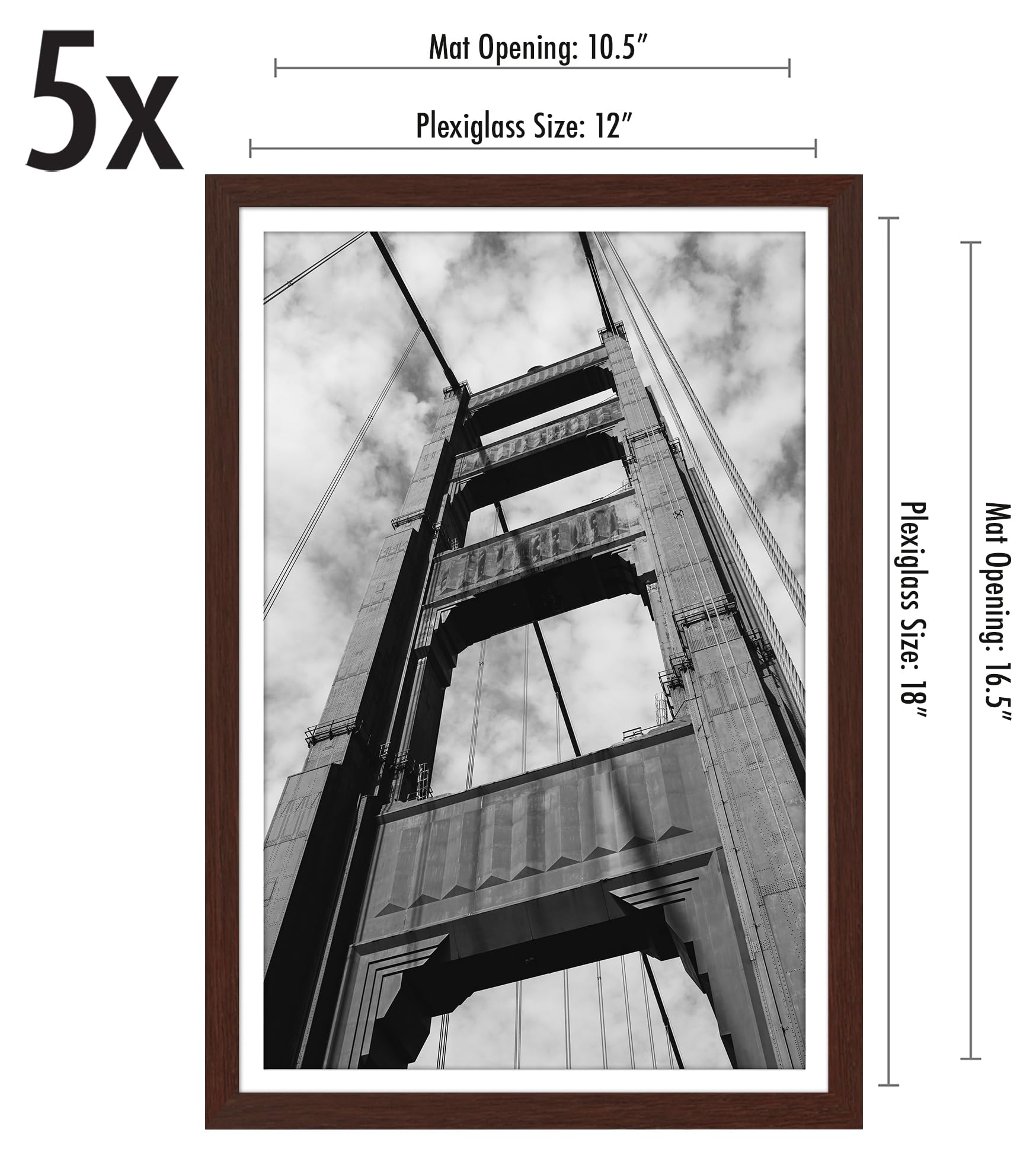 Americanflat 12x18 Poster Frame Set of 5 with Polished Plexiglass - Mahogany Gallery Wall Frames for 11x17 with Mat or 12x18 Without Mat - Premium Galleria Collection - Perfect for Home Decor, Office Display & Art Exhibition Wall Arrangements