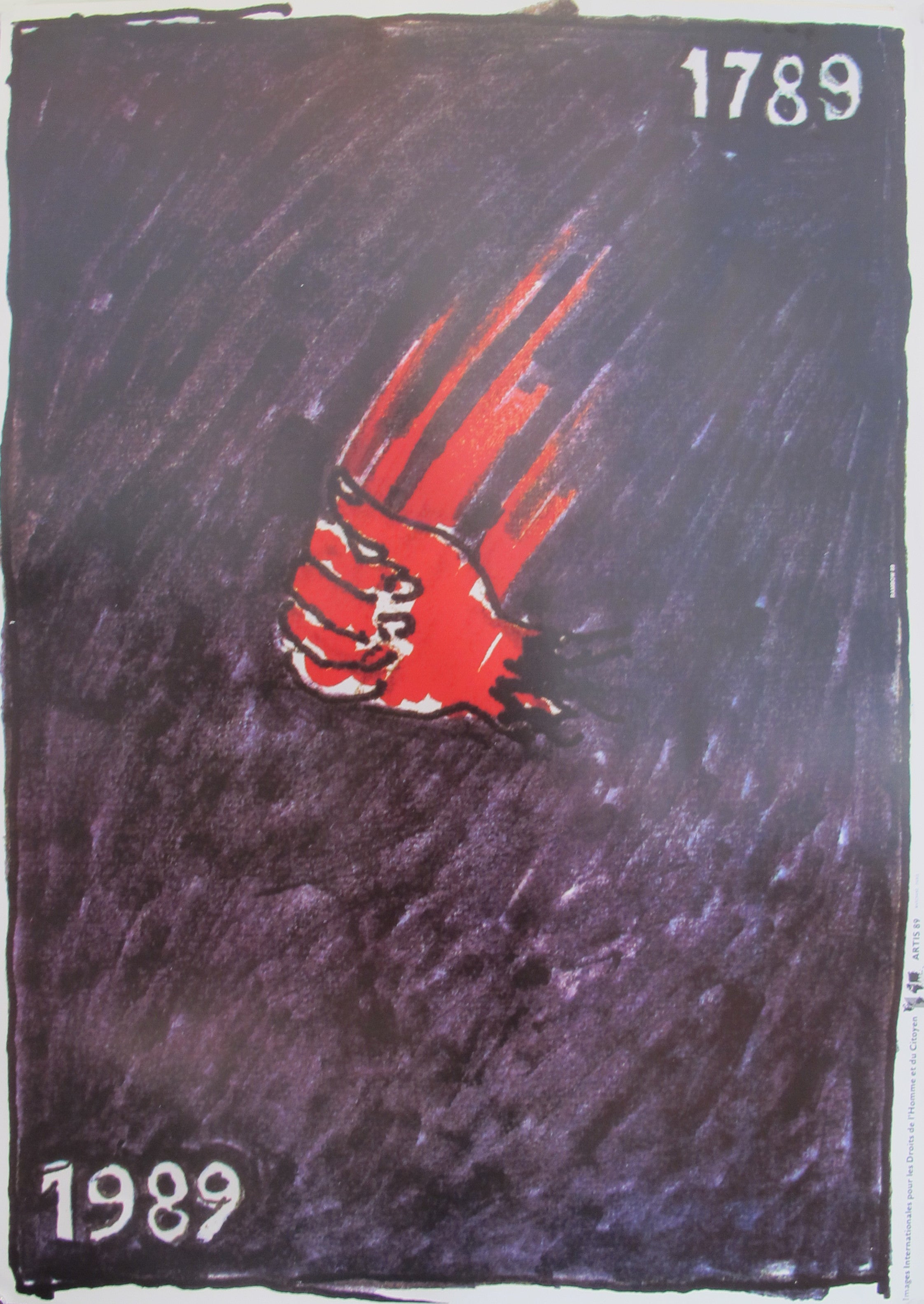 1989 Original Artis 89's Images Internationales Human Rights Poster - Red Hand Design | Vintage Wall Art for Home & Office Decor