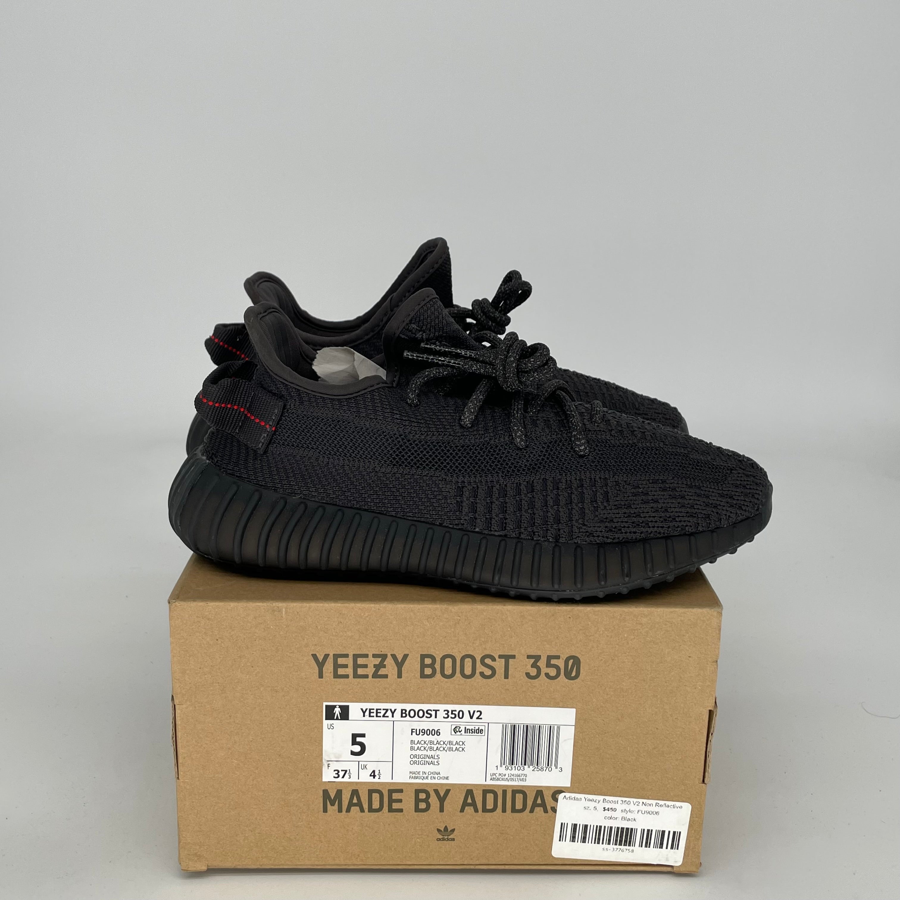 Adidas Yeezy Boost 350 V2 Black Non-Reflective Men's Running Shoes Size 5 - Stylish & Comfortable Sneakers for Casual Wear, Gym & Street Fashion