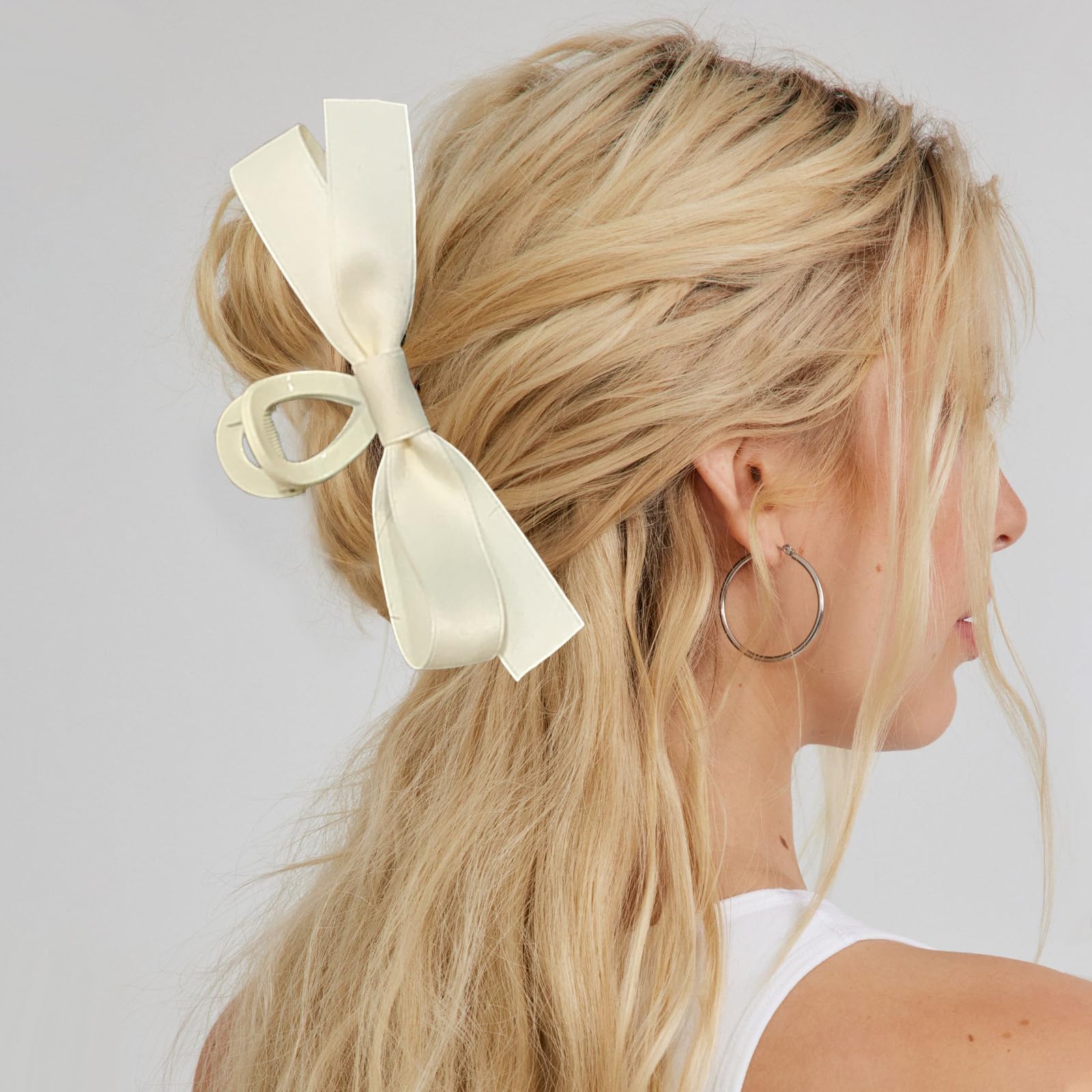 Sizobi Large Bow Hair Clips for Women - White Hair Bows & Black Barrettes Hair Accessories - Perfect for Thin, Thick or Curly Hair - Great for Weddings, Parties and Everyday Styling