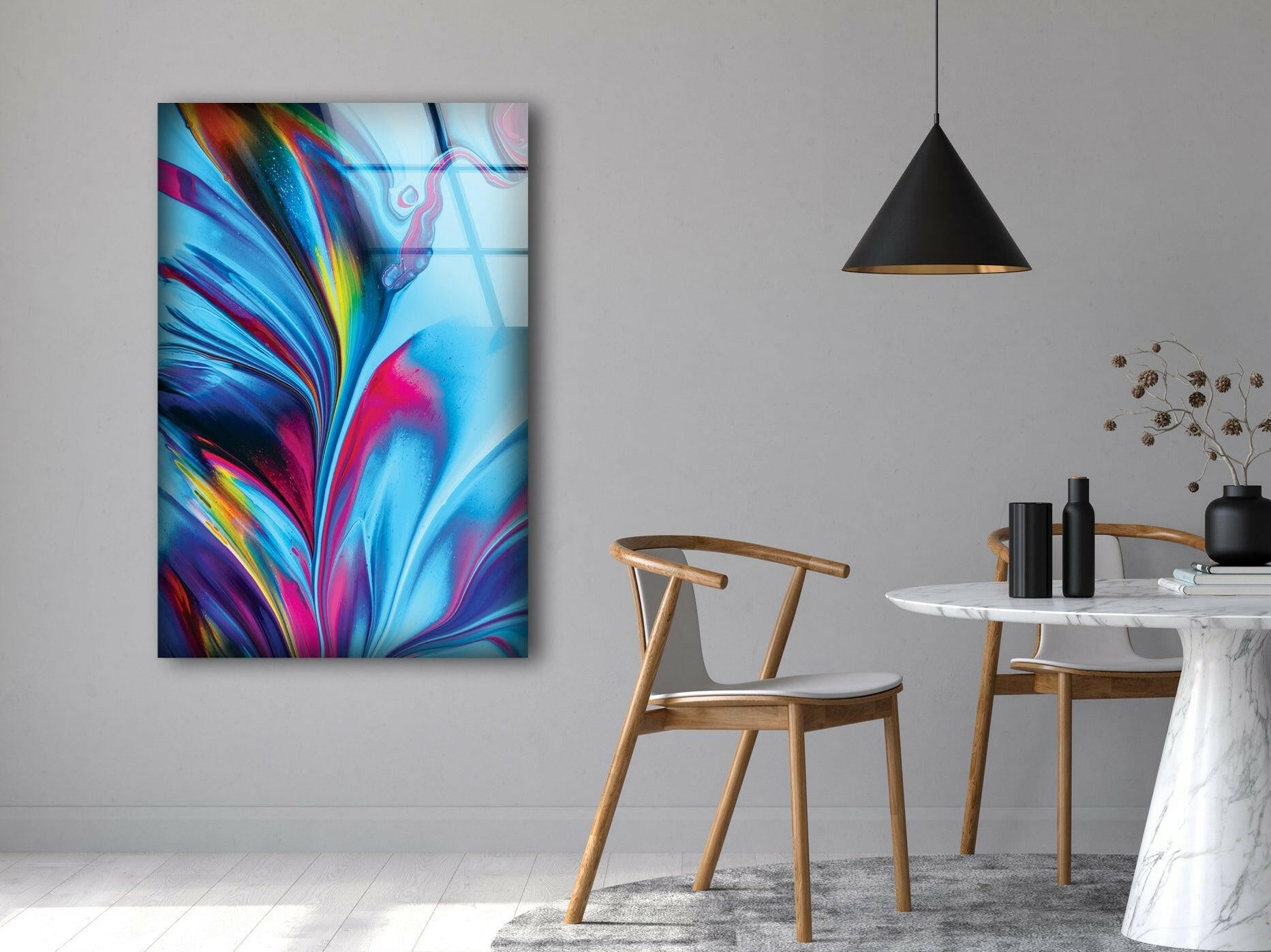 Blue and Red Abstract Glass Wall Art - Modern Handmade Decor for Living Room, Bedroom & Office - Perfect for Home & Office Decorations