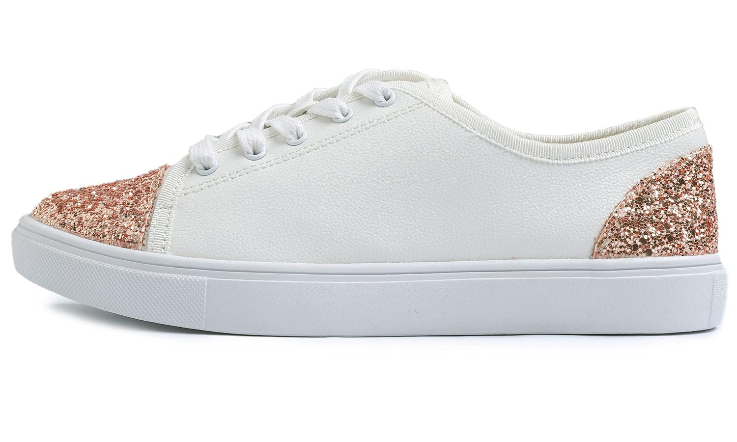 FEVERSOLE Women's Sparkly Gold Lace-Up Sneakers - Fashionable Dress Shoes for Party, Wedding & Evening Occasions | Shiny Comfortable Walking Shoes for Women