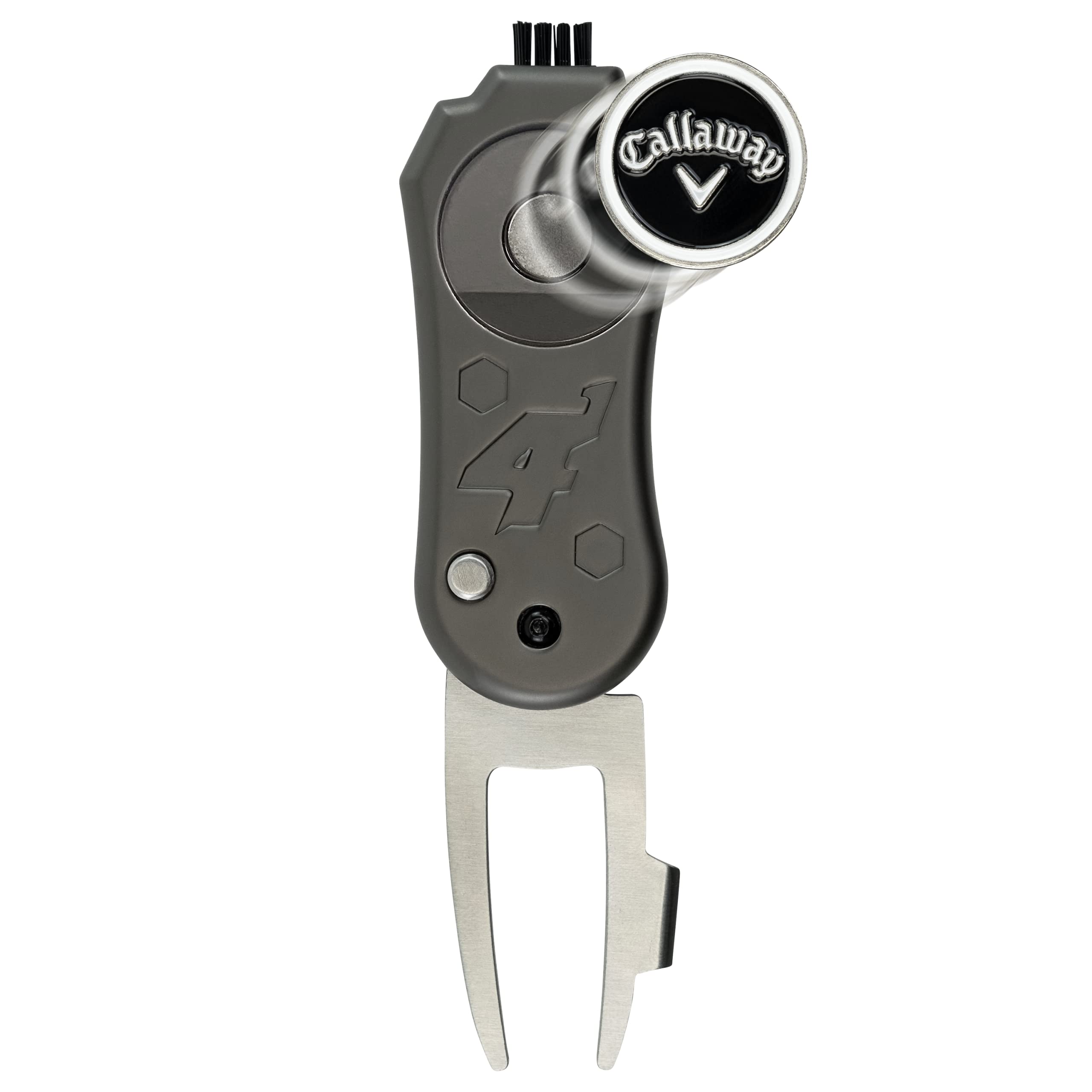 Callaway 4-in-1 Blade Divot Repair Tool - Black Switch Blade 4-Function Golf Accessory with Ball Marker & Club Cleaner | Perfect for Golf Course Repair & Practice Sessions