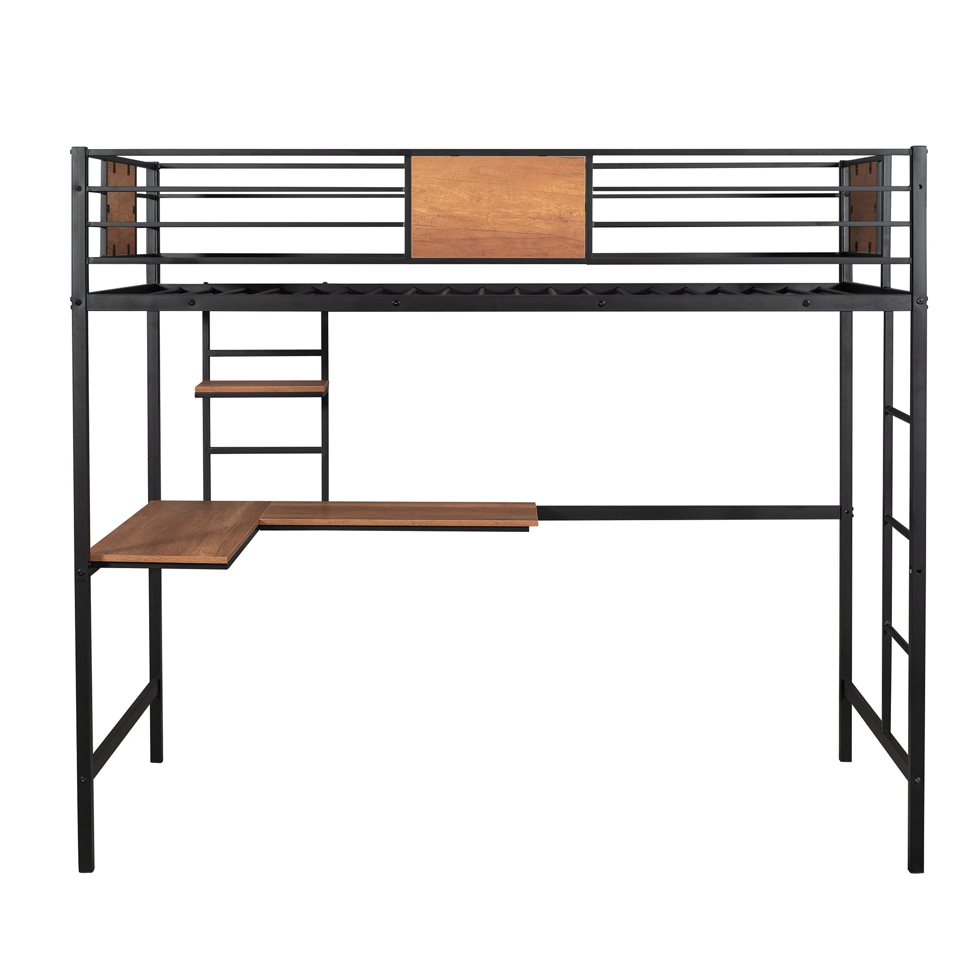 P PURLOVE Twin Loft Bed with Desk & Shelves - Sturdy Metal Frame, No Box Spring Required - Space-Saving Black Loft Bed for Kids & Teens - Perfect for Small Bedrooms, Dorms & Studio Apartments