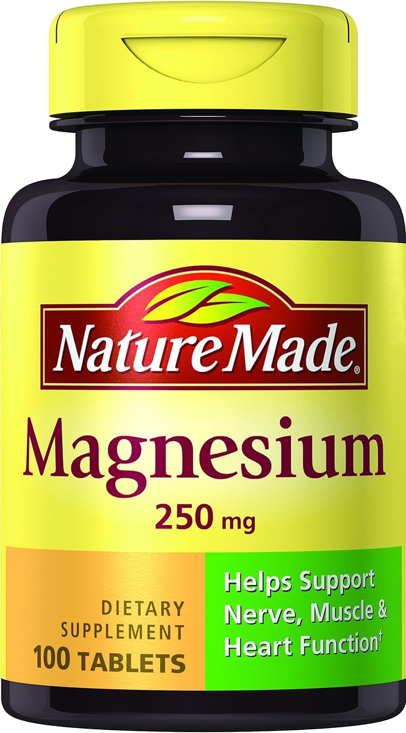 Nature Made Magnesium 250mg Supplement - 100 Tablets (Pack of 6) - Supports Muscle & Nerve Function, Bone Health - Ideal for Athletes, Stress Relief & Daily Wellness
