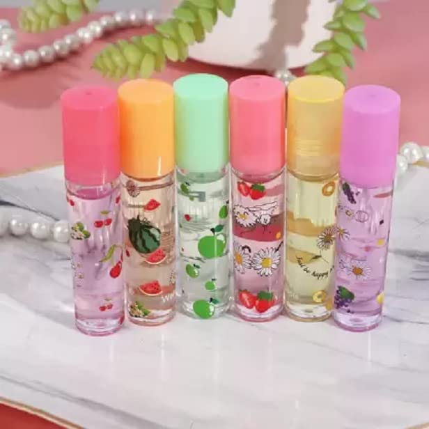 Elecsera Transparent Moisturizing Fruity Roll-On Lip Oil - 6 Pack (21.6g) | Hydrating Gloss for Dry Lips | Perfect for Daily Use, Makeup Looks & Gift Giving