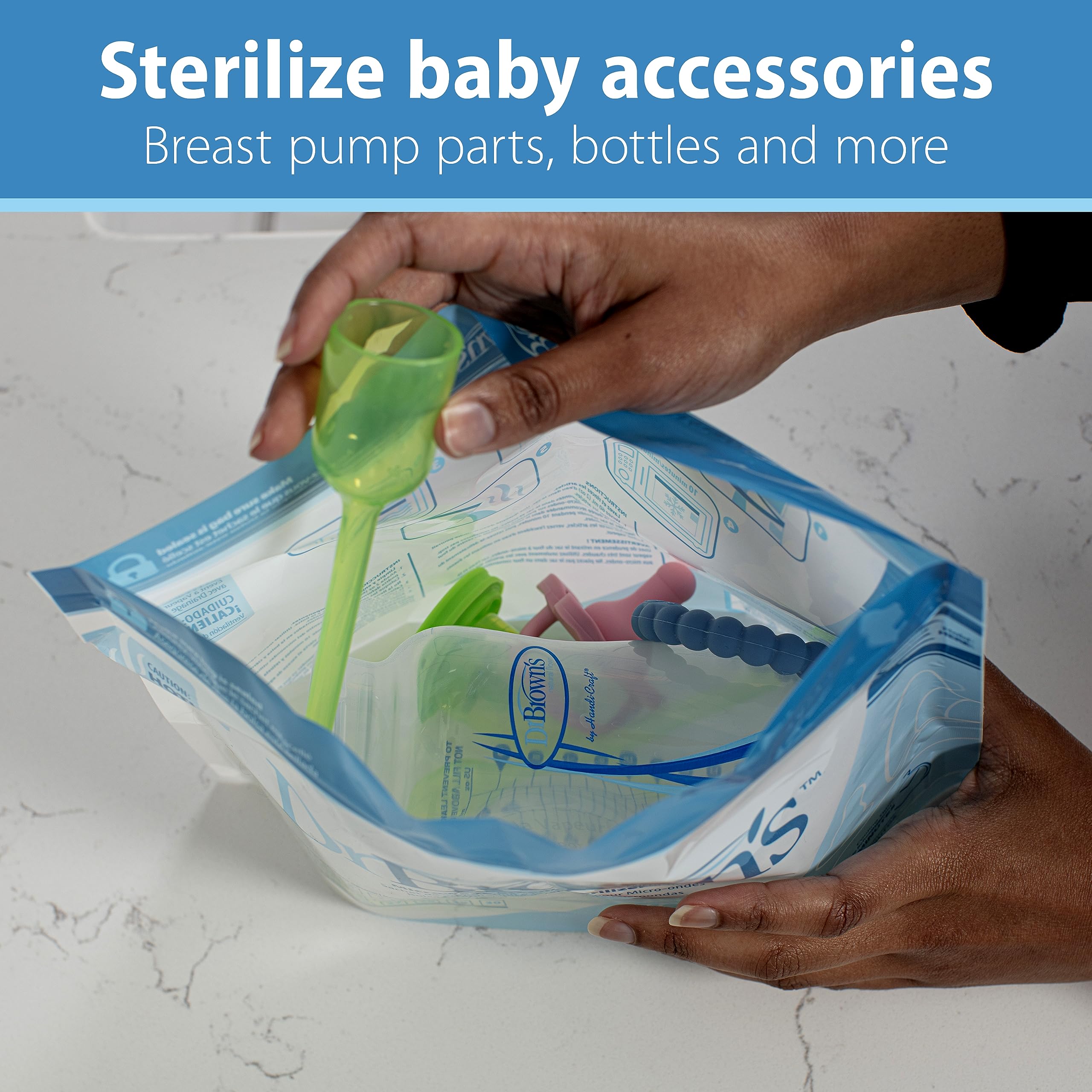 Dr. Brown's Microwave Steam Sterilizer Bags - Baby Bottle Sterilizer for Pacifiers, Pump Parts & Accessories | 30 Uses per Bag, 5-Pack | Travel-Friendly & Quick Sanitizing for On-the-Go Parents | Perfect for Daycare, Travel & Daily Baby Care