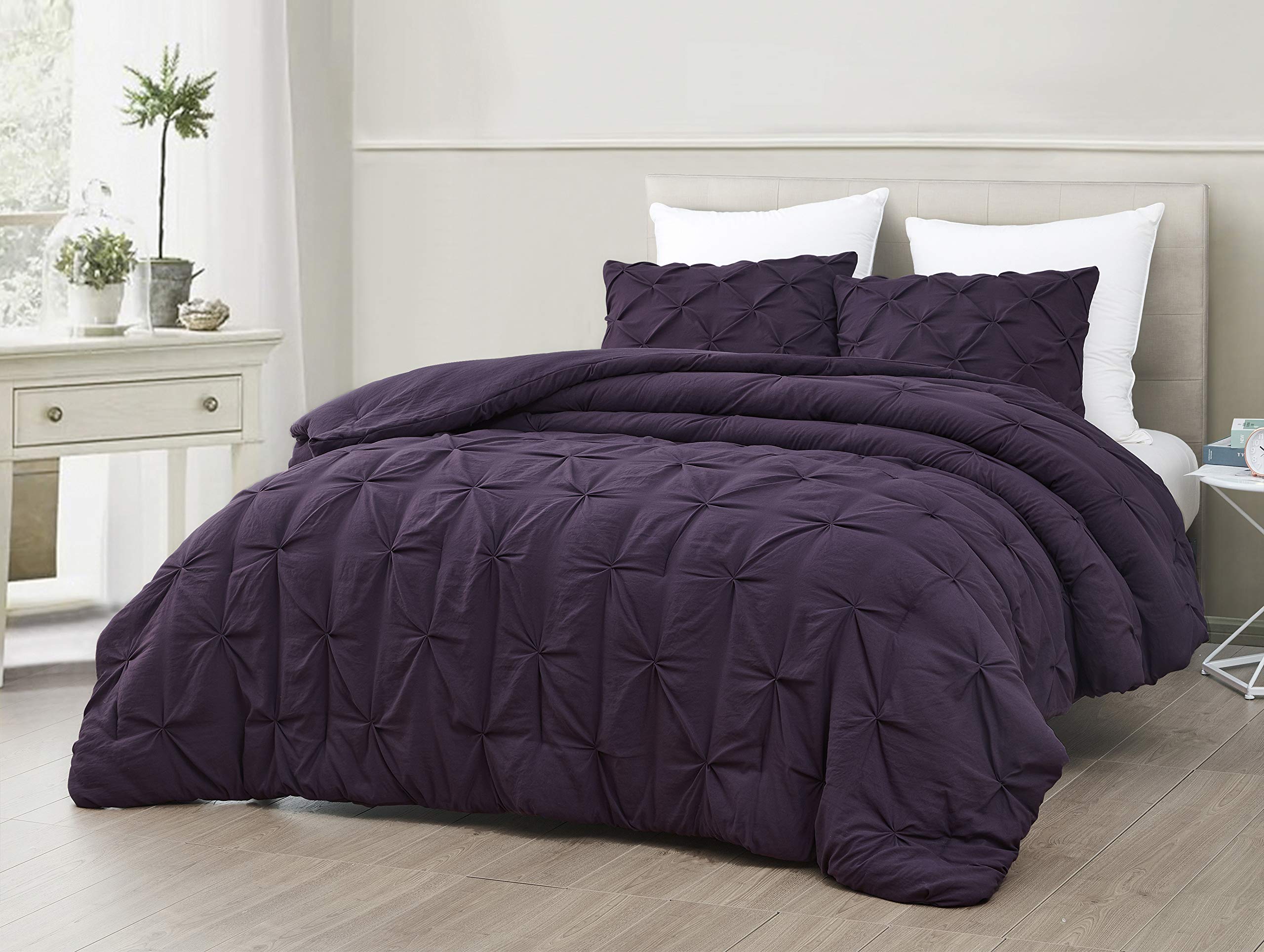 Premium Soft Cotton Comforter Set - All Season Goose Down Alternative Pinch Pleat Duvet Insert - 500 GSM Fill Power - Ultra Soft & Breathable - Queen/Full Size - Eggshell Purple - Perfect for Bedroom, Guest Room & Cozy Home Decor