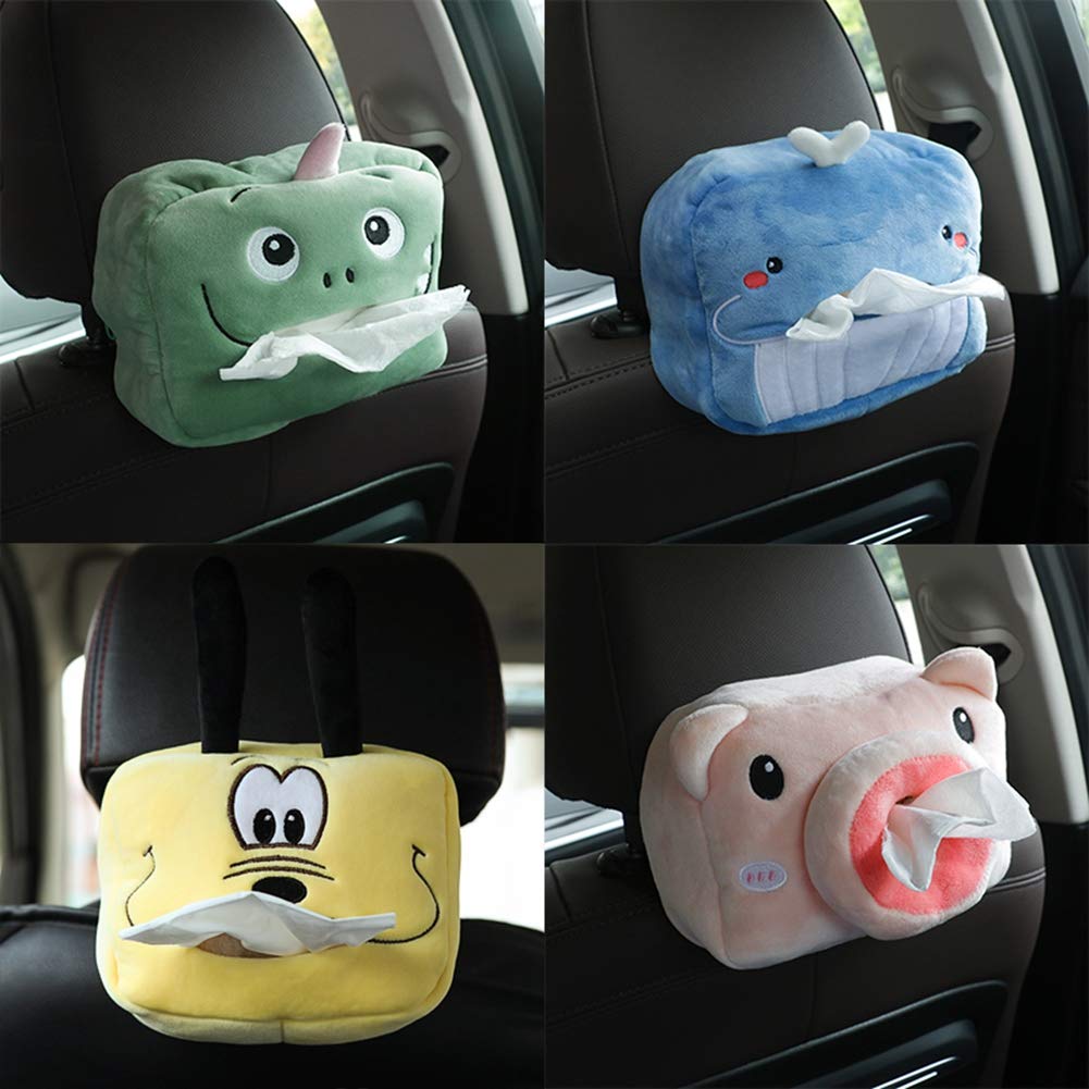 Creative Car Tissue Box Holder - Cute Cartoon Multifunctional Hanging Tissue Dispenser for Car, Auto Napkin Organizer with Storage Pocket (Perfect for Road Trips & Daily Commute) #B