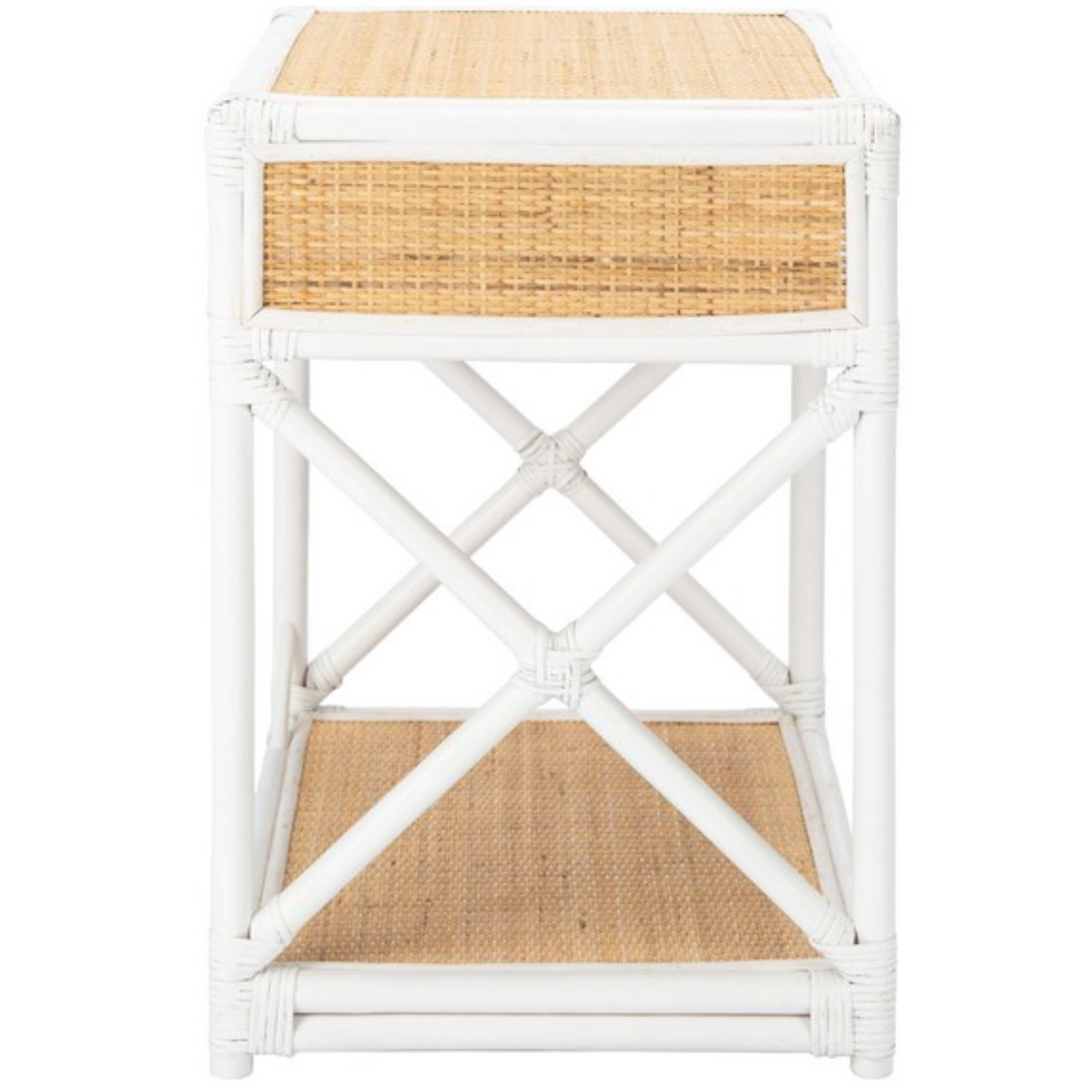 White and Natural Bali One Drawer Nightstand - Bedside Table for Bedroom, Living Room, or Nursery - Compact Storage Solution with Elegant Design