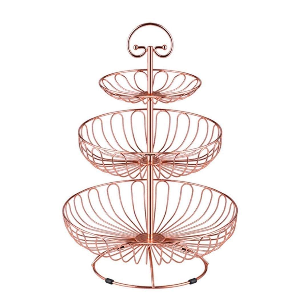 Vintage 3-Tier Metal Fruit Basket - Rose Gold Countertop Fruit Bowl for Fresh Fruits & Vegetables | Perfect for Kitchen, Dining Table, and Party Display