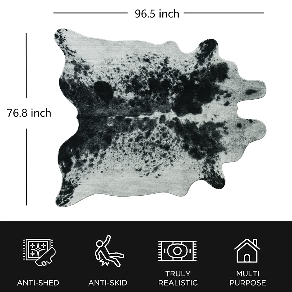 Rugoo 6.4x8 ft Black and White Faux Cowhide Rug - Soft Animal Print Area Rug for Living Room, Bedroom, Nursery - Perfect for Farmhouse Decor & Bohemian Style Homes