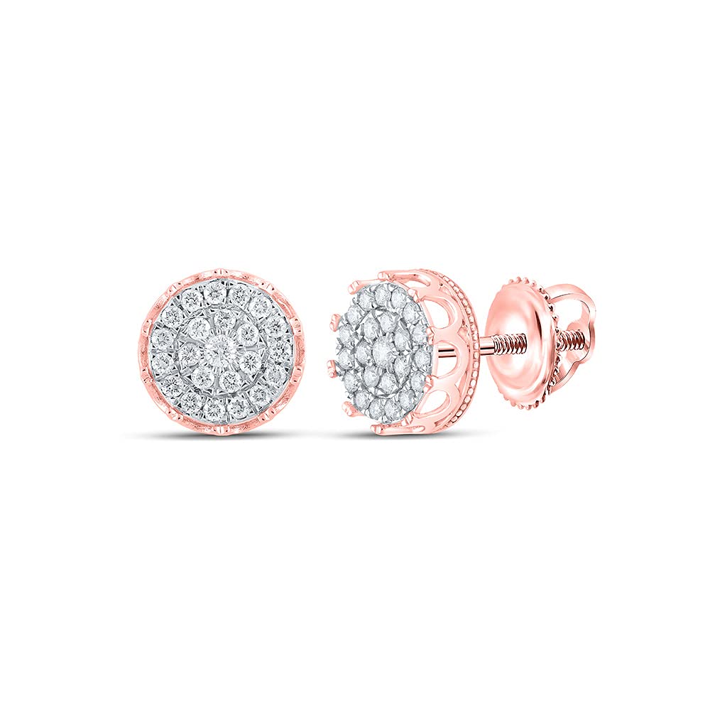 10K Rose Gold Men's Diamond Cluster Earrings - 1 Carat Total Weight (CTW) - Luxury Stud Earrings for Men, Perfect for Weddings, Anniversaries & Special Occasions