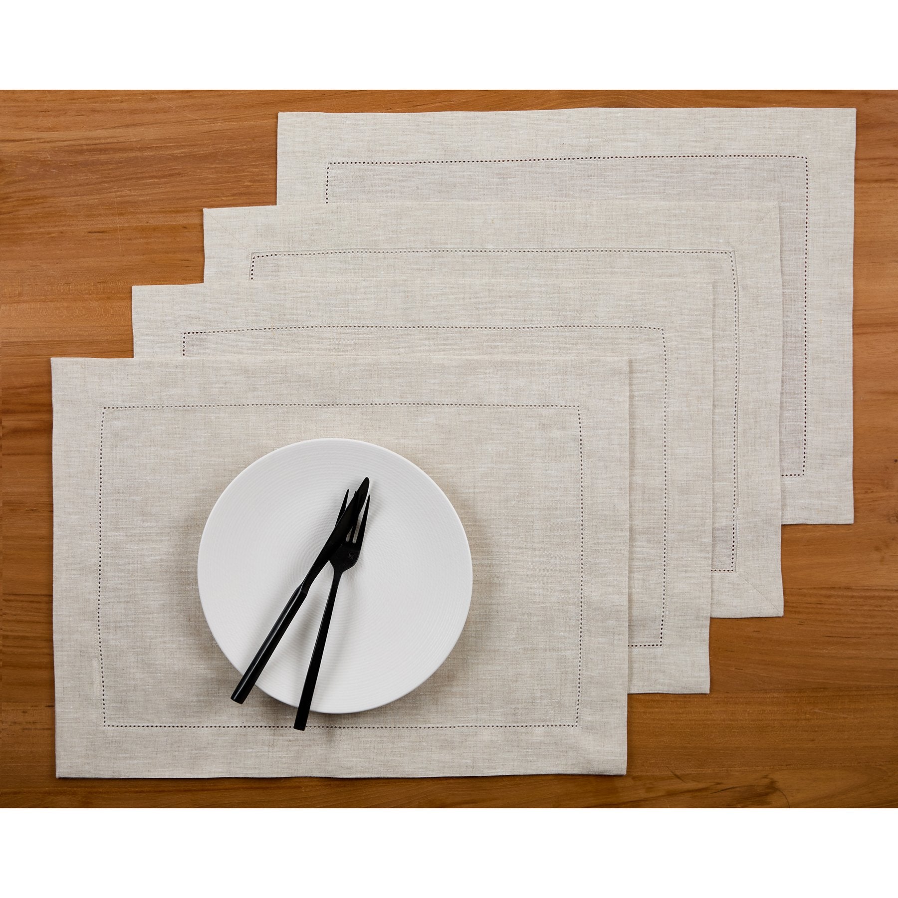 Elegant Classic Hemstitch Placemats Set of 4 - Premium Linen Table Mats for Dining Room Decor - Perfect for Thanksgiving, Christmas Dinner & Formal Entertaining