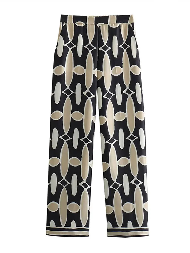 Women's 2-Piece Sequin Shirt & Wide Leg Pants Set - Fashion Print Loose Lapel Long Sleeve Top Elegant Outfit for Party, Dinner & Special Occasions