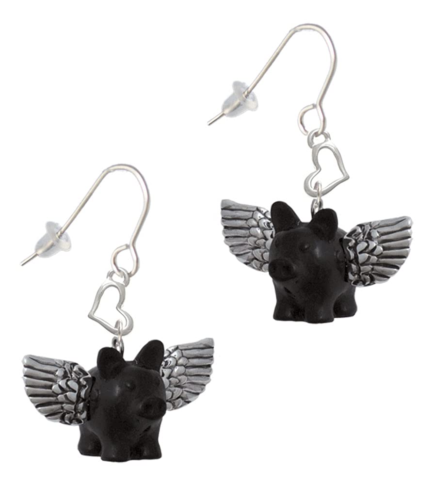 Flying Pig Wing Earrings - Small Heart French Jewelry for Gifts & Parties