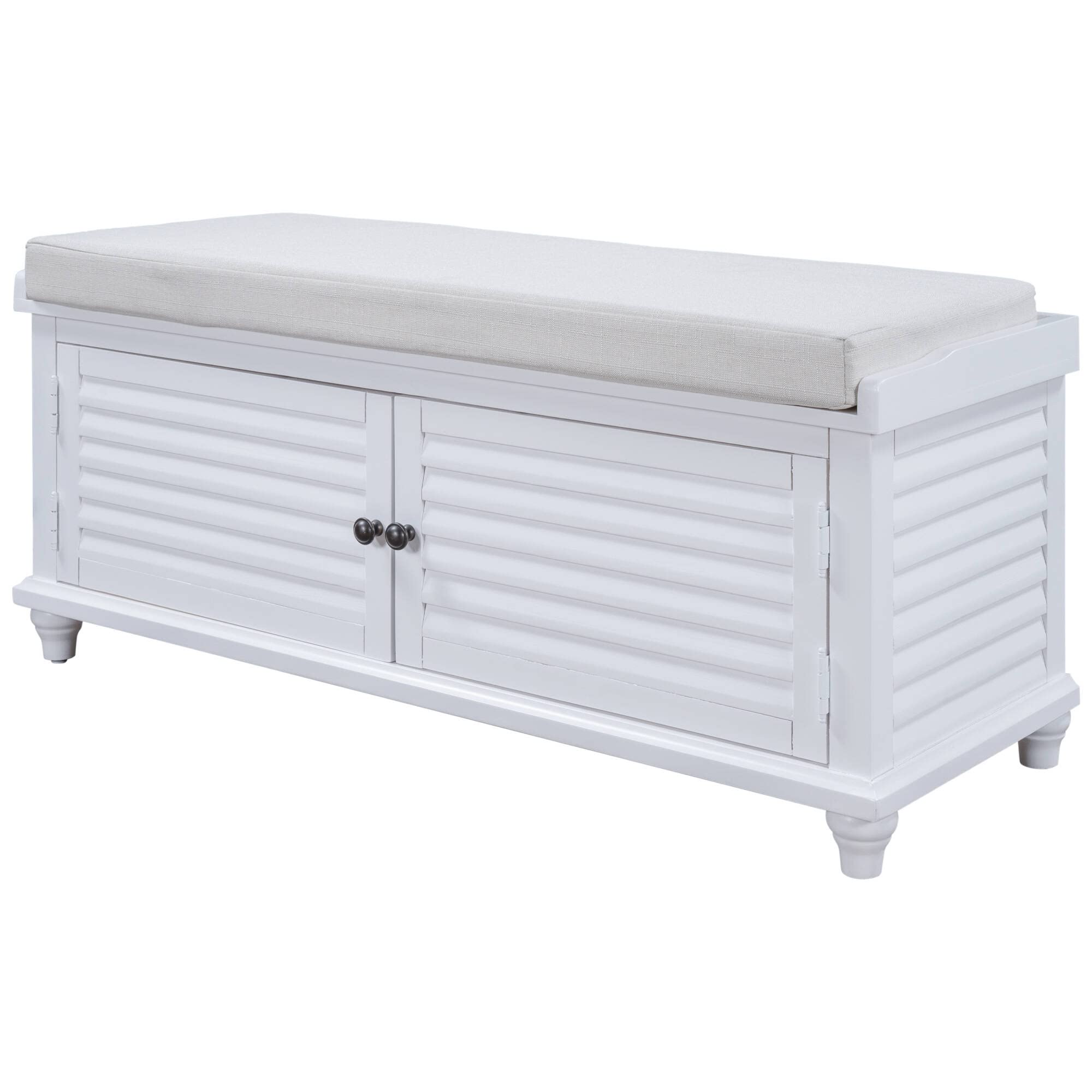 ELESS HOME Entryway Storage Bench with Removable Cushion & 2 Louver Doors - Shoe Organizer for Hallway, Living Room, Bedroom, Mudroom - Perfect for Entryway Seating & Home Organization