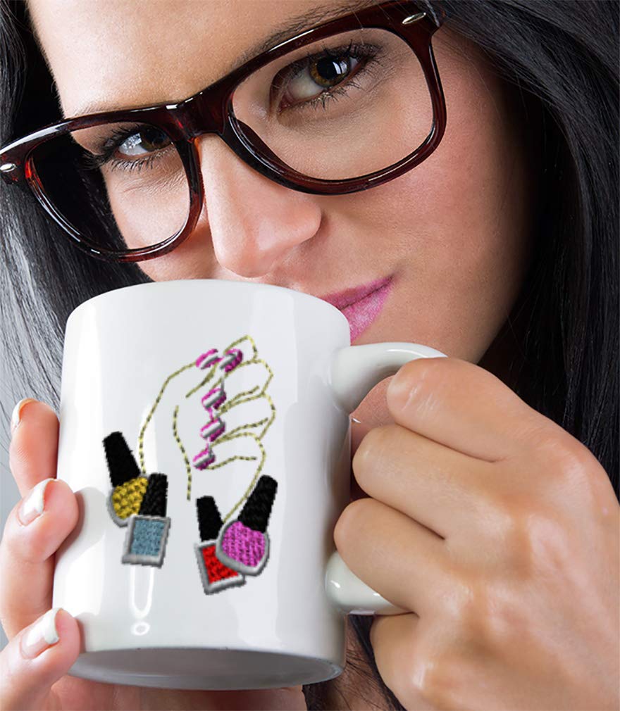 Funny Ceramic Coffee Mug - 11oz White Tea Cup for Manicure & Nail Polish Lovers - Perfect for Office, Home & Beauty Salon Use