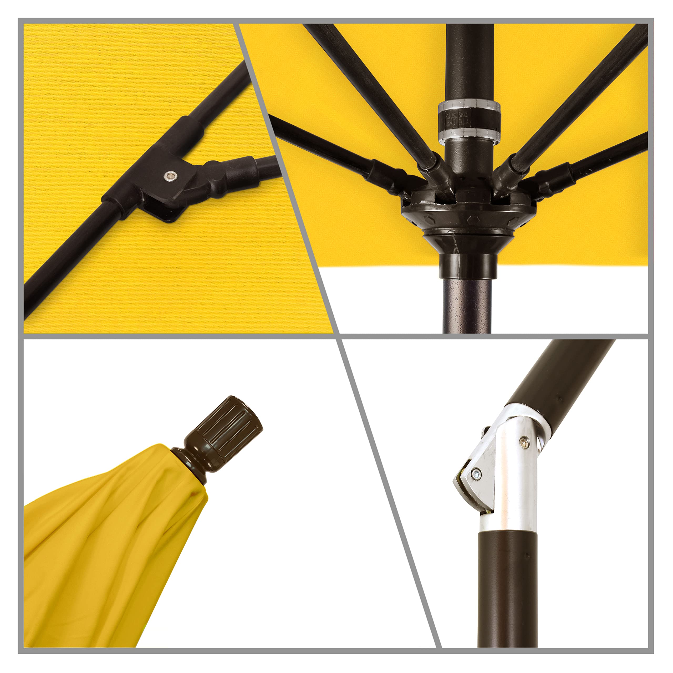 9' Round California Umbrella with Crank Lift & Tilt - Aluminum Pole & Fiberglass Ribs - Bronze Finish Sunbrella Fabric in Sunflower Yellow - Perfect for Patio, Poolside, and Outdoor Dining Areas