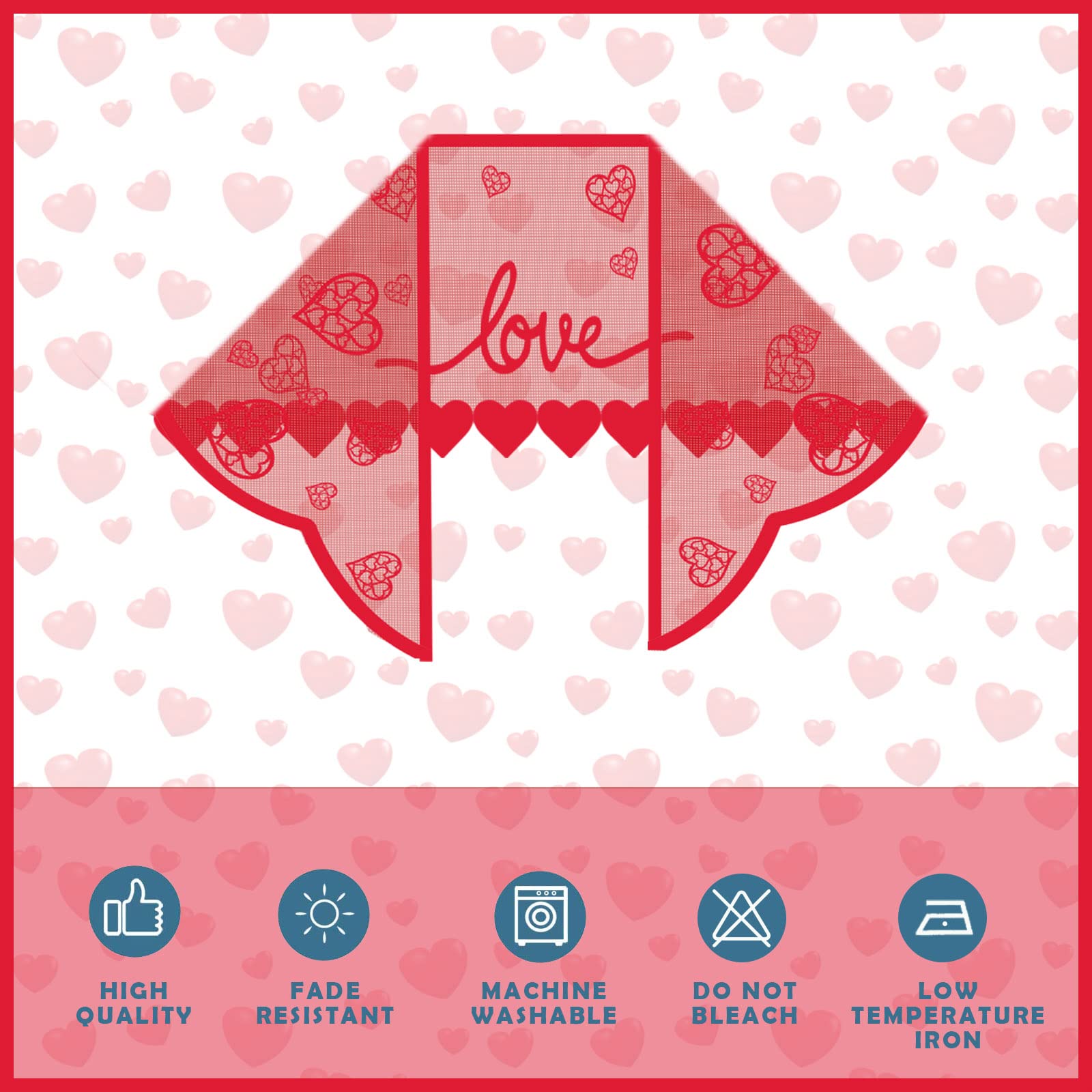 Valentine's Day Fireplace Mantle Cover - Romantic Red Lace Heart Garland for Holiday Home Decor, Living Room & Indoor Valentine Decorations - Perfect for Romantic Dinners, Proposals & Winter Home Decorating