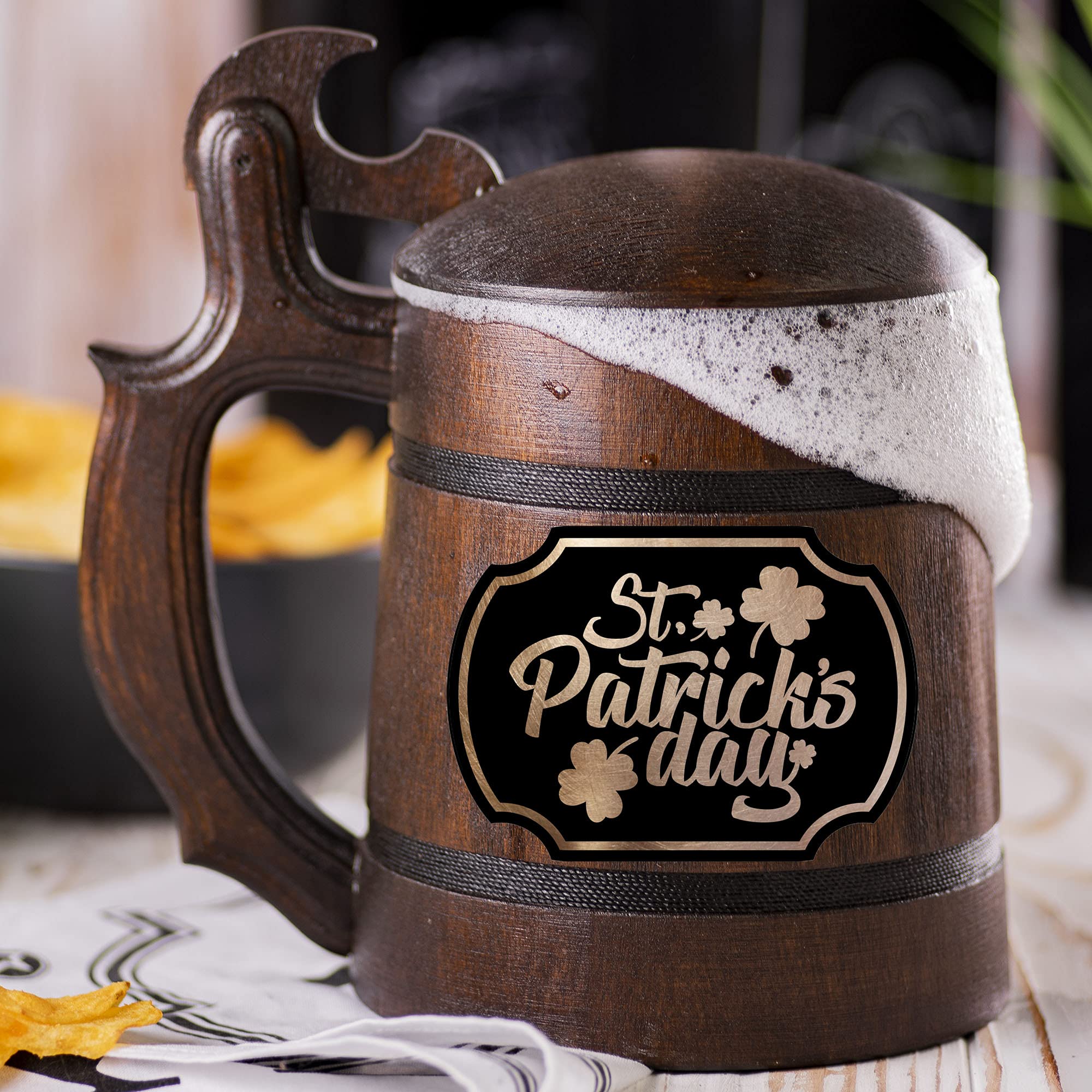 Custom Personalized Wooden Beer Stein Mug - Unique Saint Patrick's Day & Father's Day Gift for Men, Beer Lover Tankard - Perfect for Irish Pubs, Home Bars & Gifting