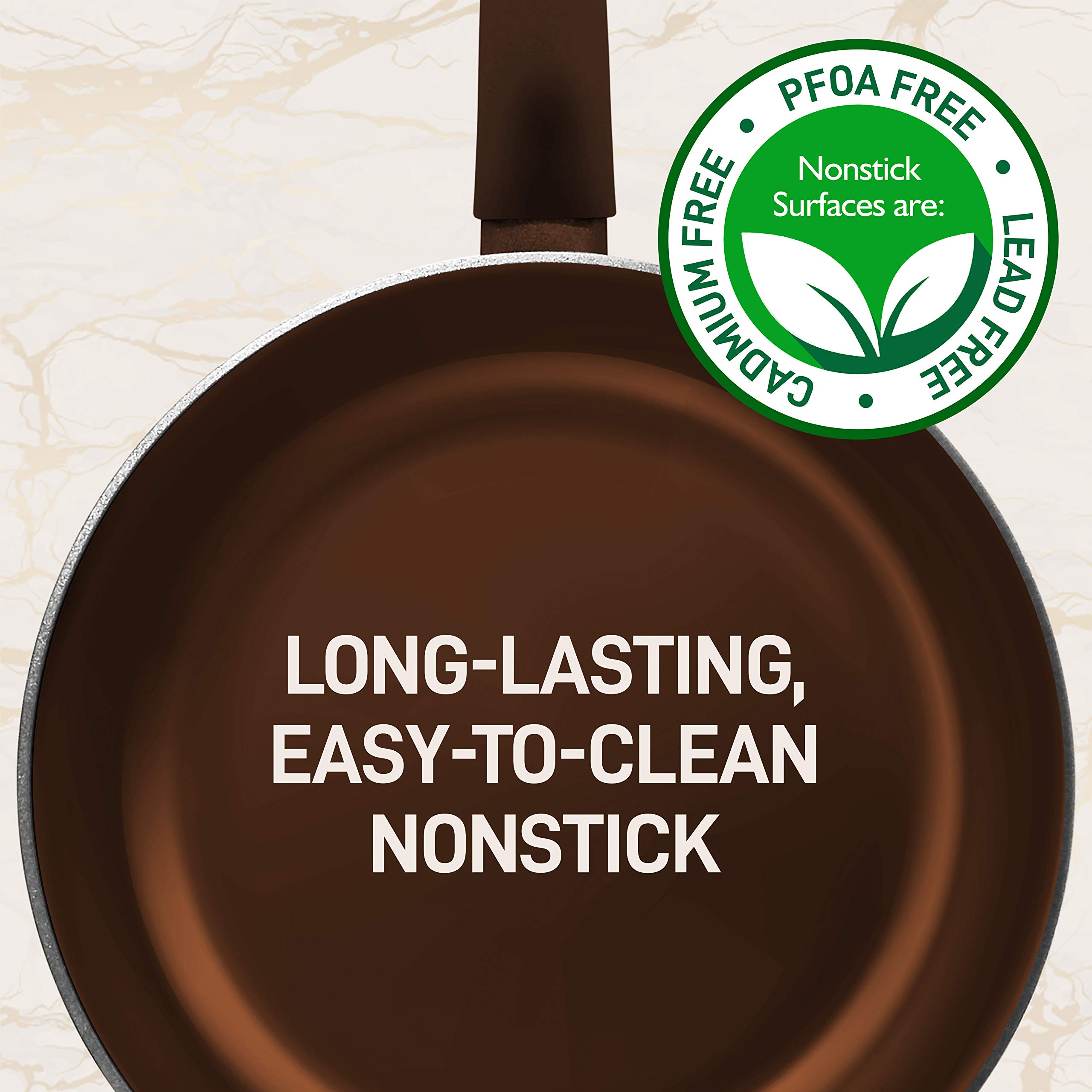 NutriChef 12-Piece Nonstick Cookware Set - PFOA/PFOS-Free Kitchen Pots & Pans with Lids | Heat Resistant Dutch Oven, Saucepan & Cooking Utensils | Perfect for Boiling, Frying & Slow Cooking | Dishwasher Safe Brown Kitchenware Set