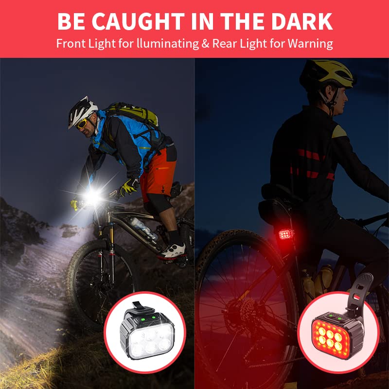 Rechargeable Bike Light Set - Super Bright LED Headlight & Taillight for Mountain Bikes | Waterproof Bicycle Front & Rear Safety Lights | Perfect for Night Cycling, Commuting & Trail Riding
