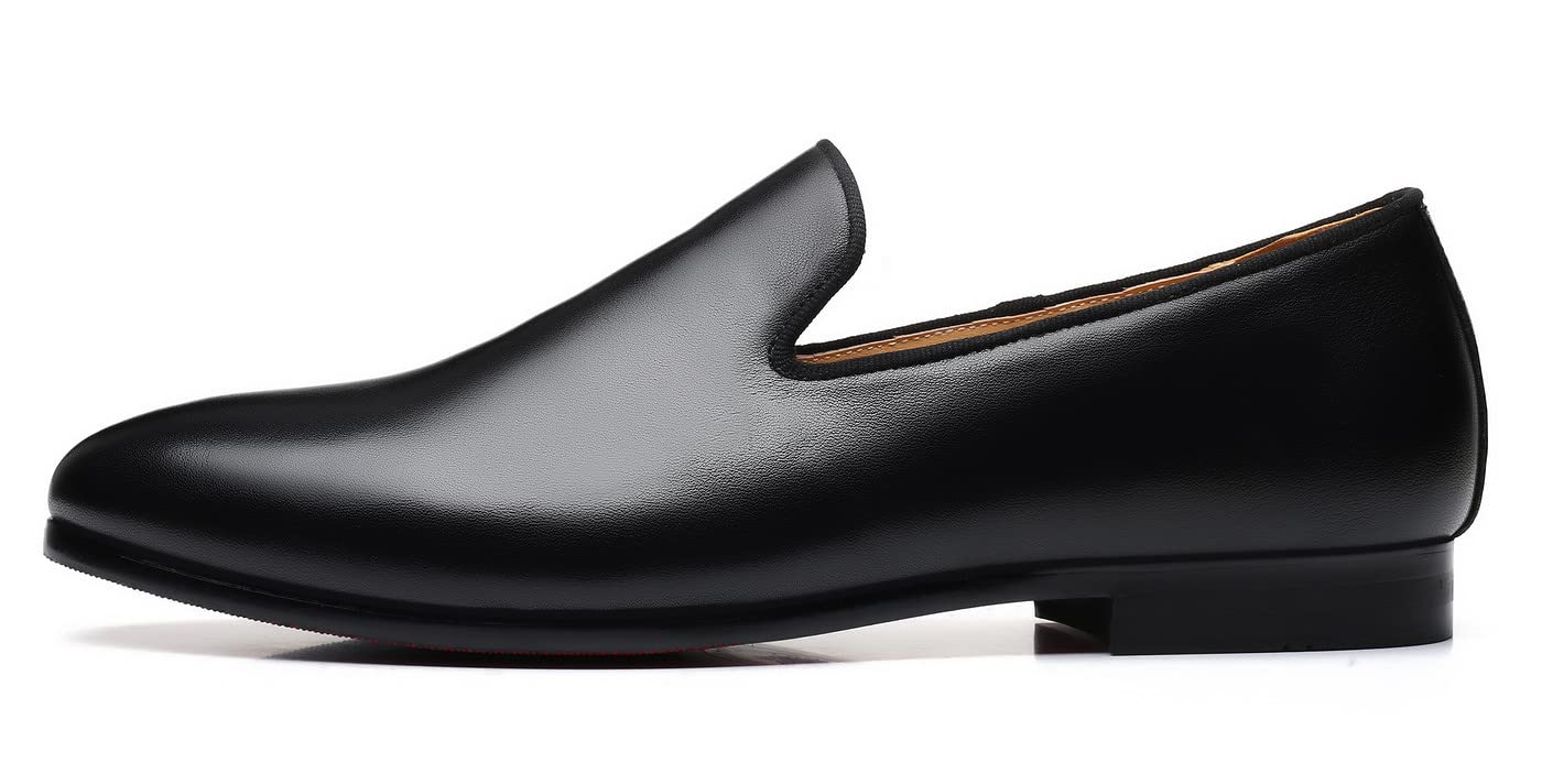 Santimon Men's Slip-On Penny Loafers - Casual Smoking Slippers & Driving Dress Shoes for Business & Travel - Comfortable Black Leather Shoes for Office, Parties & Daily Wear