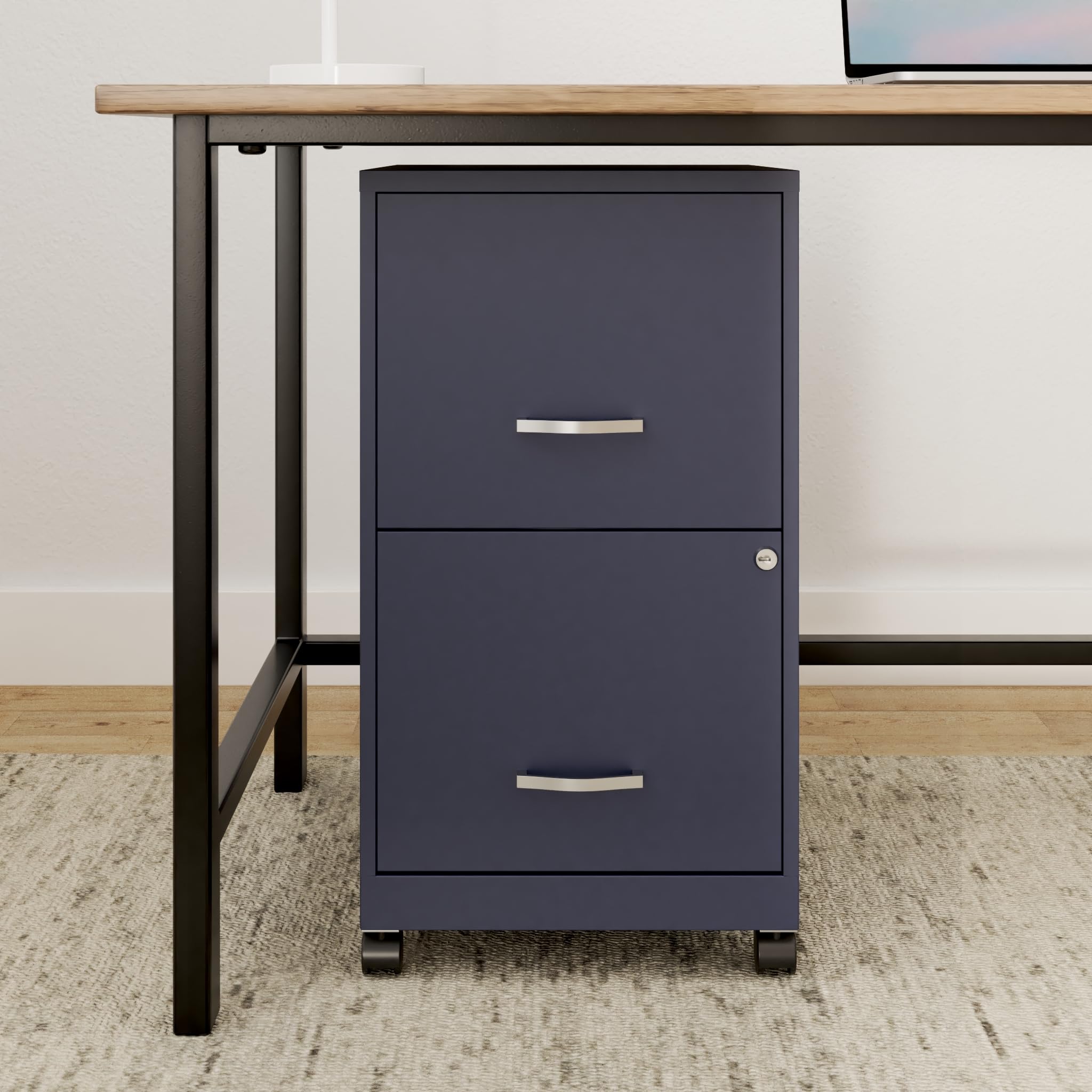 Lorell LYS SOHO Mobile File Cabinet - Navy Blue Office Storage Organizer for Home & Business Use