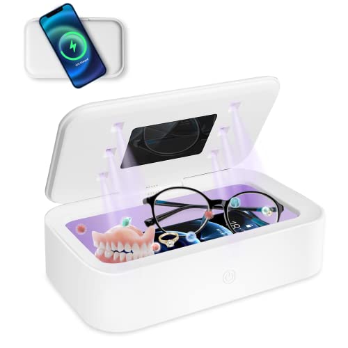 Professional Ultrasonic Jewelry Cleaner with Wireless Charger Box - Portable Household Cleaning Machine for Eyeglasses, Rings, Watches & Dentures | Perfect for Home, Travel & Jewelry Store Use (White)