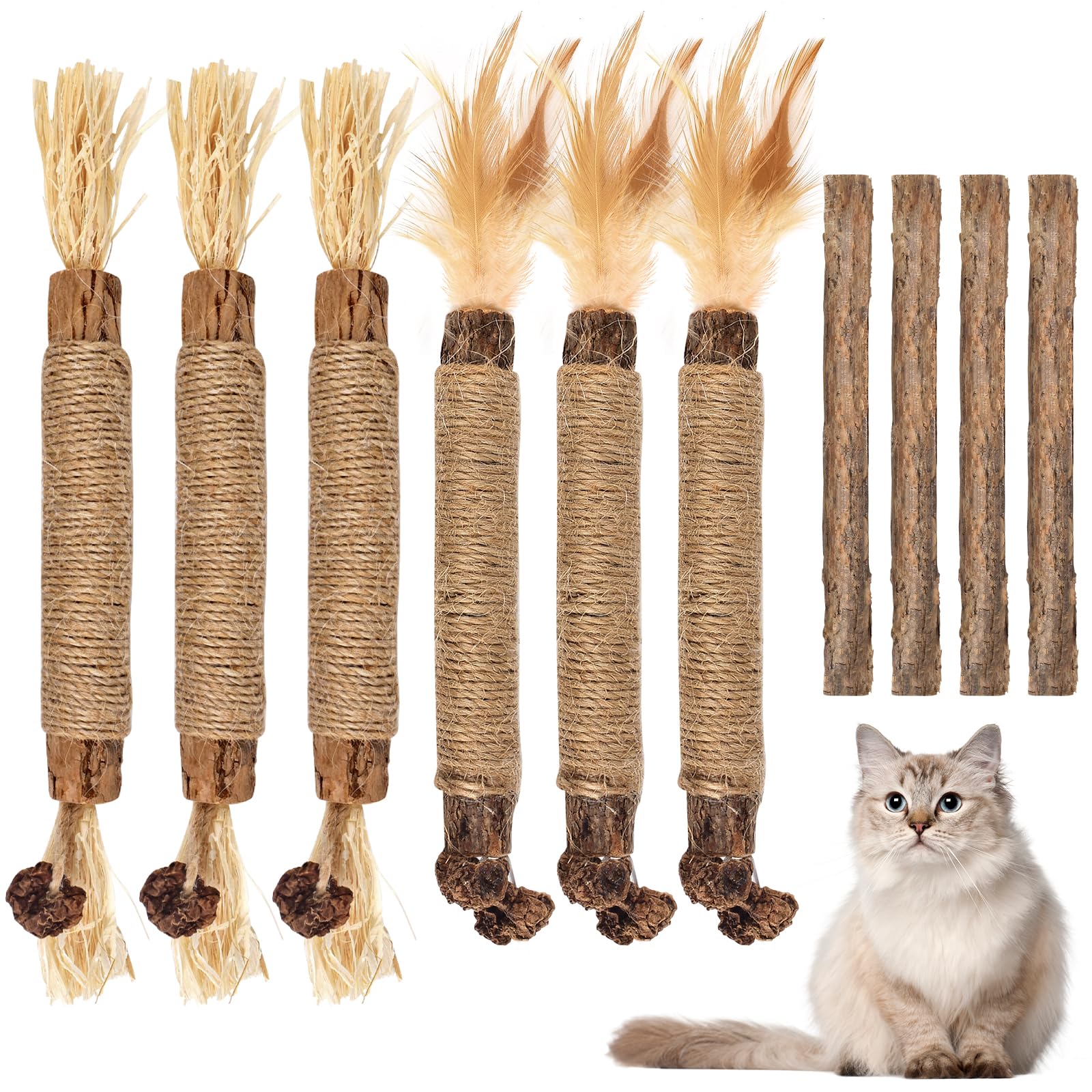 10 PCS Silvervine Cat Chew Sticks with Catnip - Natural Dental Care Toys for Indoor Kittens, Teeth Grinding & Interactive Play - Perfect for Aggressive Chewers & Feather Toy Lovers (Great for Stress Relief & Playtime)