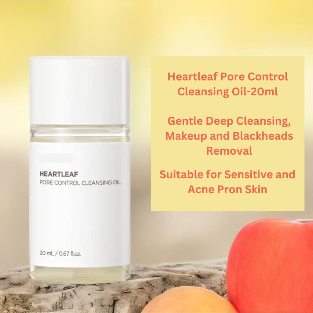 Heartleaf Pore Control Cleansing Oil Mini (20ml) | Korean Facial Cleanser for Blackhead Removal & Makeup Cleansing | Travel-Size Skincare | Perfect for Daily Use & On-the-Go Beauty Routine