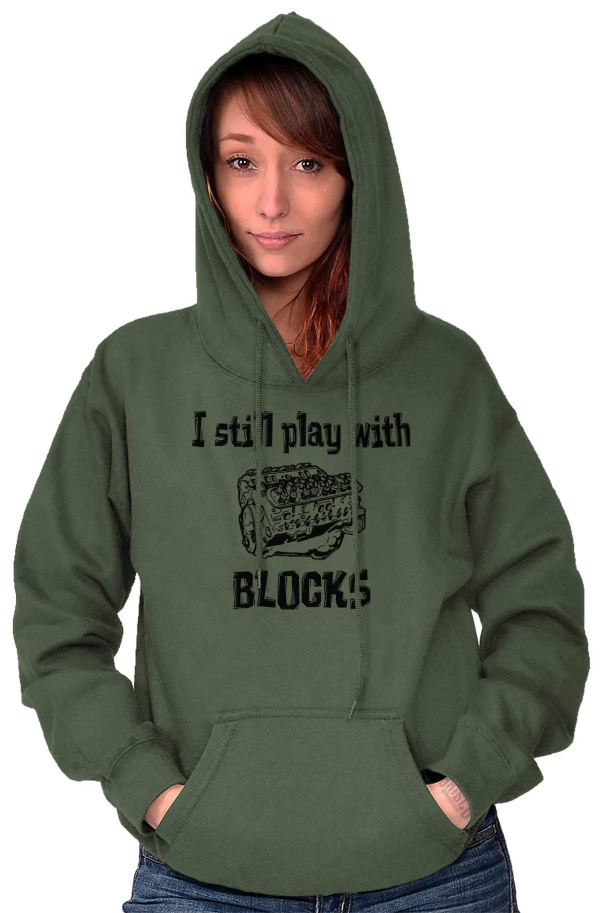 Brisco Brands Play With Blocks Car Engine Mechanic Hoodie Sweatshirt for Men & Women - Perfect for Auto Enthusiasts, DIY Mechanics, and Casual Streetwear