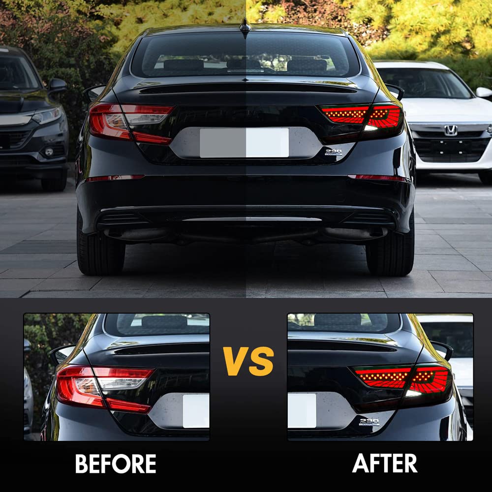 Smoke Starry Sky LED Sequential Tail Lights for Honda Accord 2018-2022 | 10th Gen LX/Sport/EX/EX-L/Touring & Hybrid Models | Custom Animation Rear Lights Replacement | Perfect for Night Driving & Car Customization