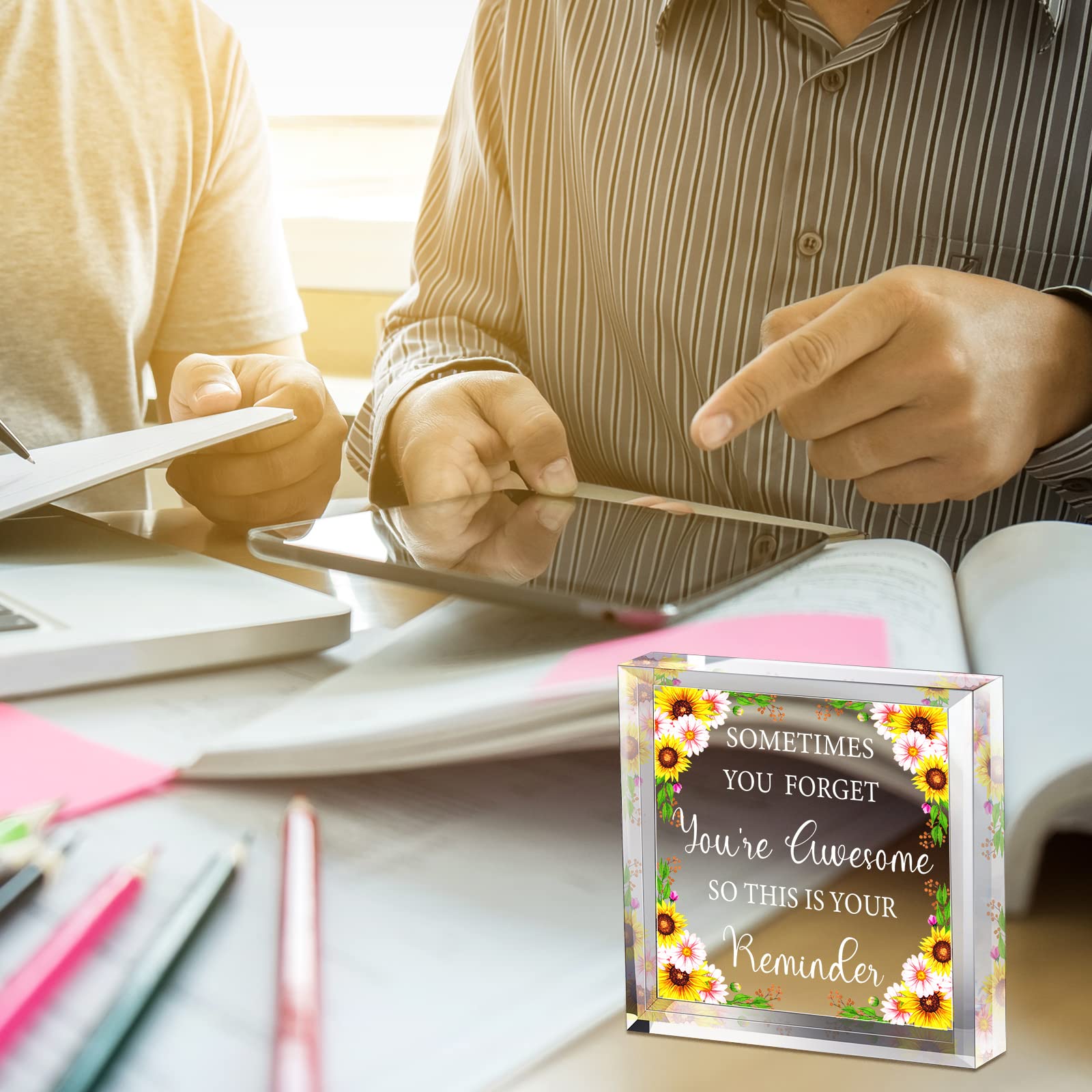 Chunful Inspirational Appreciation Gifts - Sometimes You Forget You're Awesome Acrylic Plaque for Coworkers, Mother, Women & Friends - Perfect Thank You Gift for Birthday, New Year & Office Appreciation - Sunflower Design for Home & Office Decor