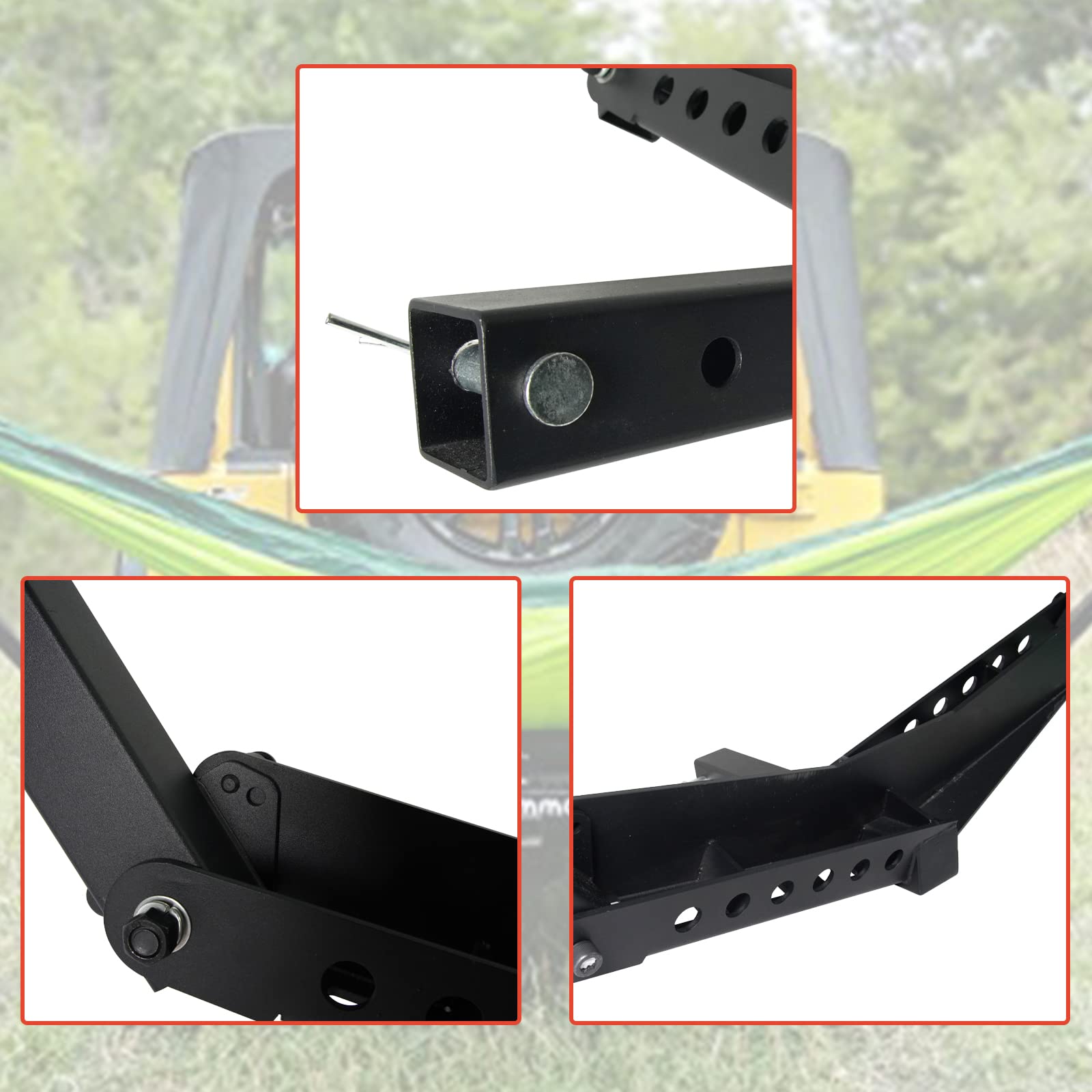 Portable Hammock Hitch Stand Mount - One Piece Design with Parachute Bed for Jeep & Pickup Trucks | Easy Installation | Perfect for Camping, Tailgating & Outdoor Adventures