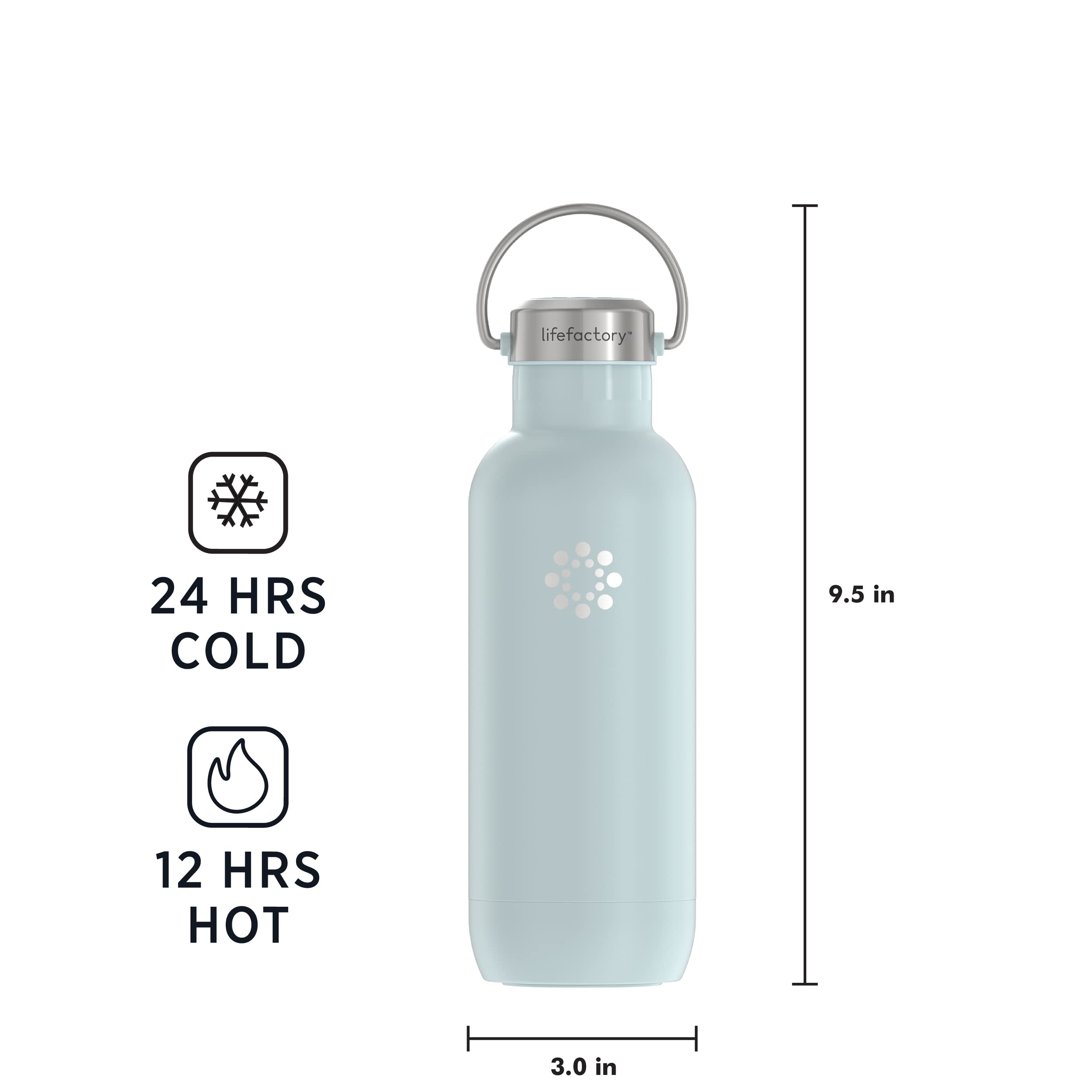 Lifactory 20oz Stainless Steel Vacuum Insulated Water Bottle - Leak Proof, BPA Free, Keeps Drinks Cold for 24 Hours | Perfect for Gym, Hiking, Travel & Outdoor Activities (Mint Green)